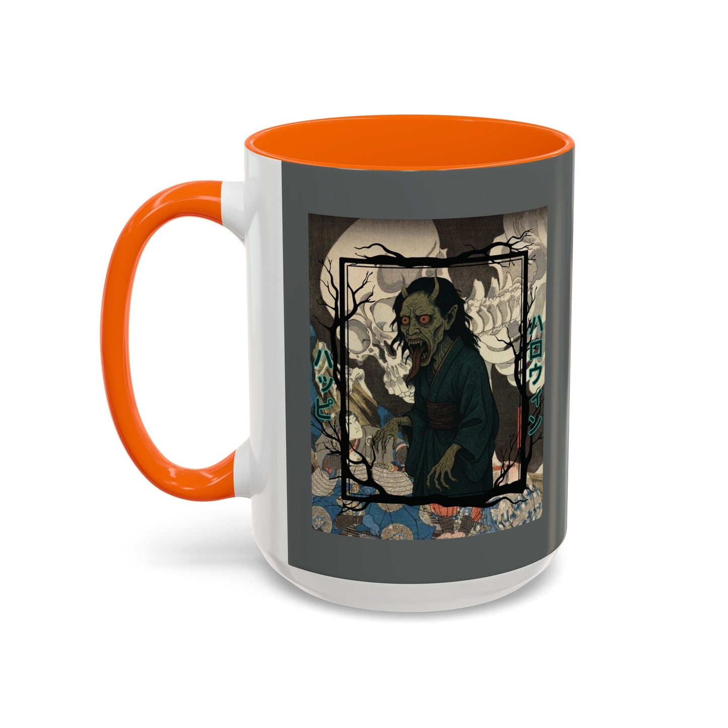 Yōkai Happy Halloween Grey Accent Mug by cypherpunkgear.com – cypherpunkgear.com | Cypherpunk Merch