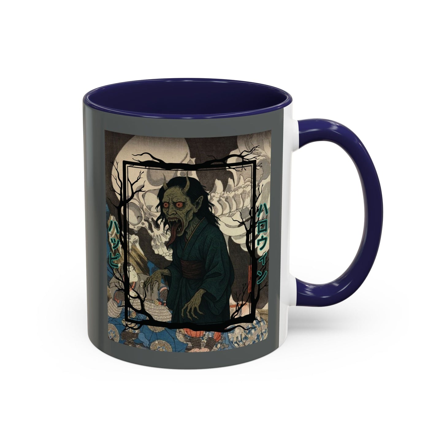 Yōkai Happy Halloween Grey Accent Mug by cypherpunkgear.com – cypherpunkgear.com | Cypherpunk Merch
