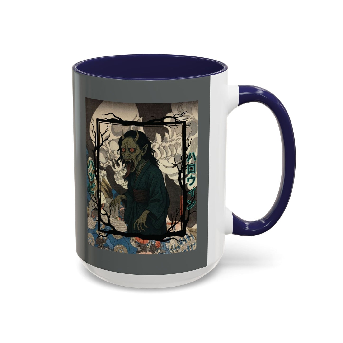 Yōkai Happy Halloween Grey Accent Mug by cypherpunkgear.com – cypherpunkgear.com | Cypherpunk Merch