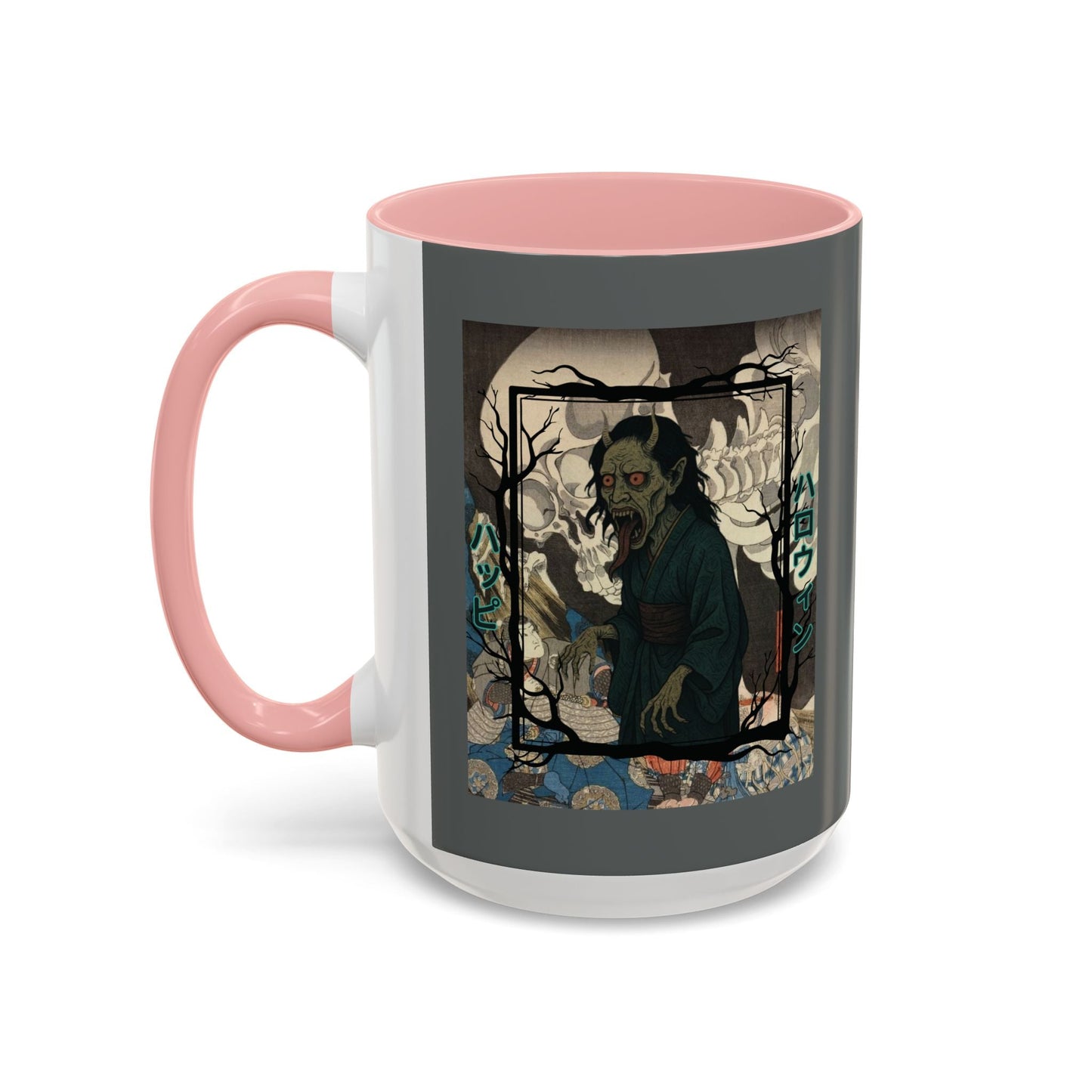 Yōkai Happy Halloween Grey Accent Mug by cypherpunkgear.com – cypherpunkgear.com | Cypherpunk Merch
