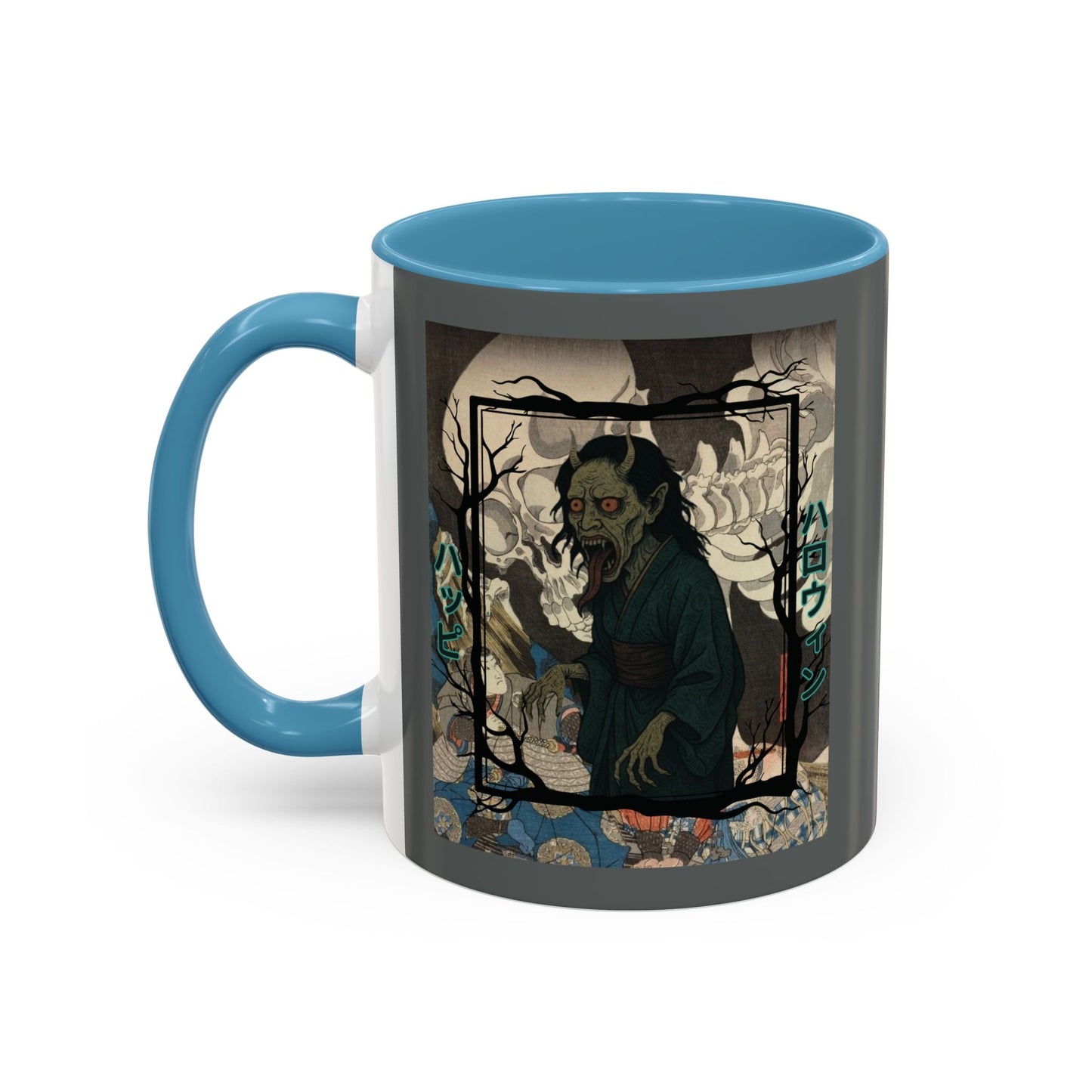 Yōkai Happy Halloween Grey Accent Mug by cypherpunkgear.com – cypherpunkgear.com | Cypherpunk Merch