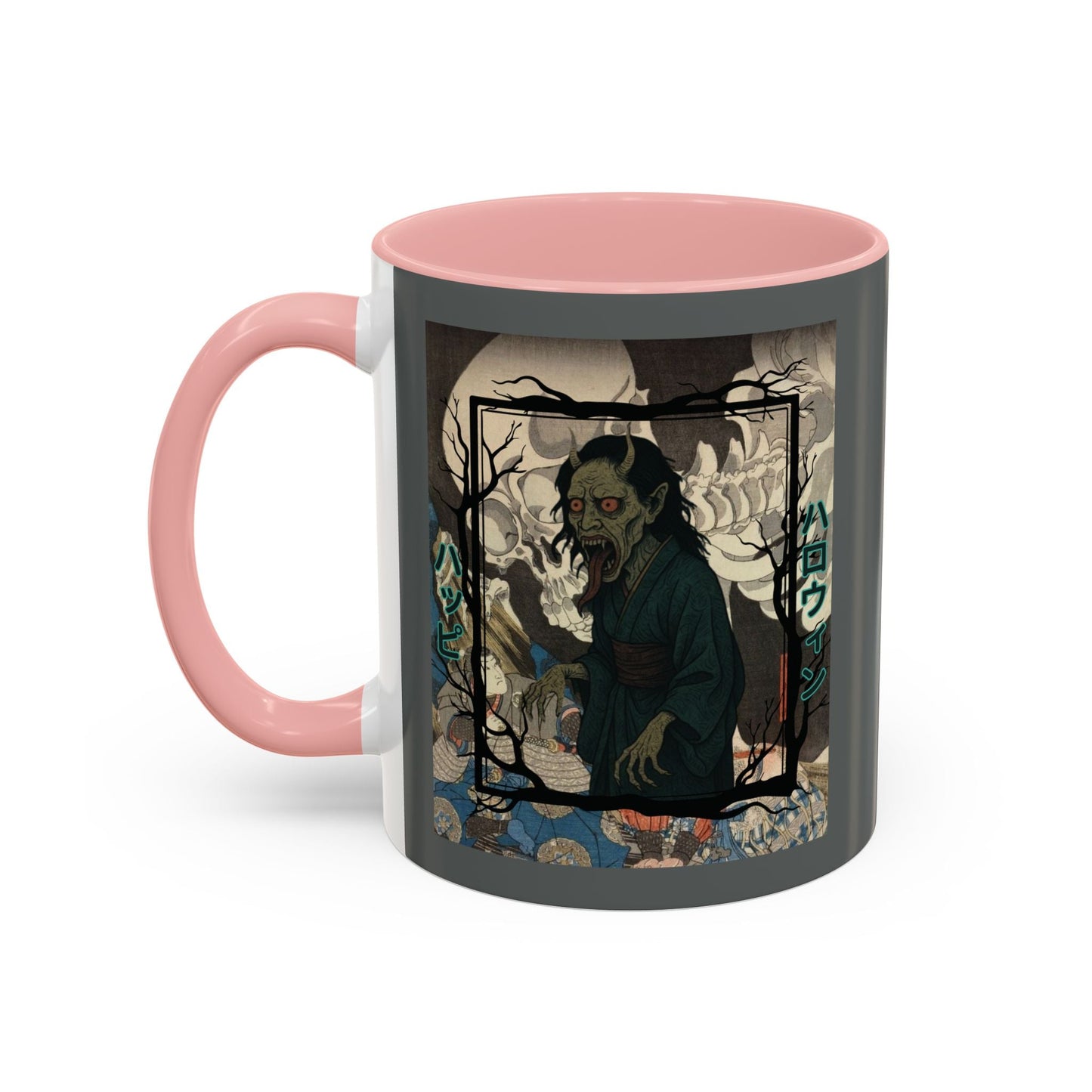 Yōkai Happy Halloween Grey Accent Mug by cypherpunkgear.com – cypherpunkgear.com | Cypherpunk Merch