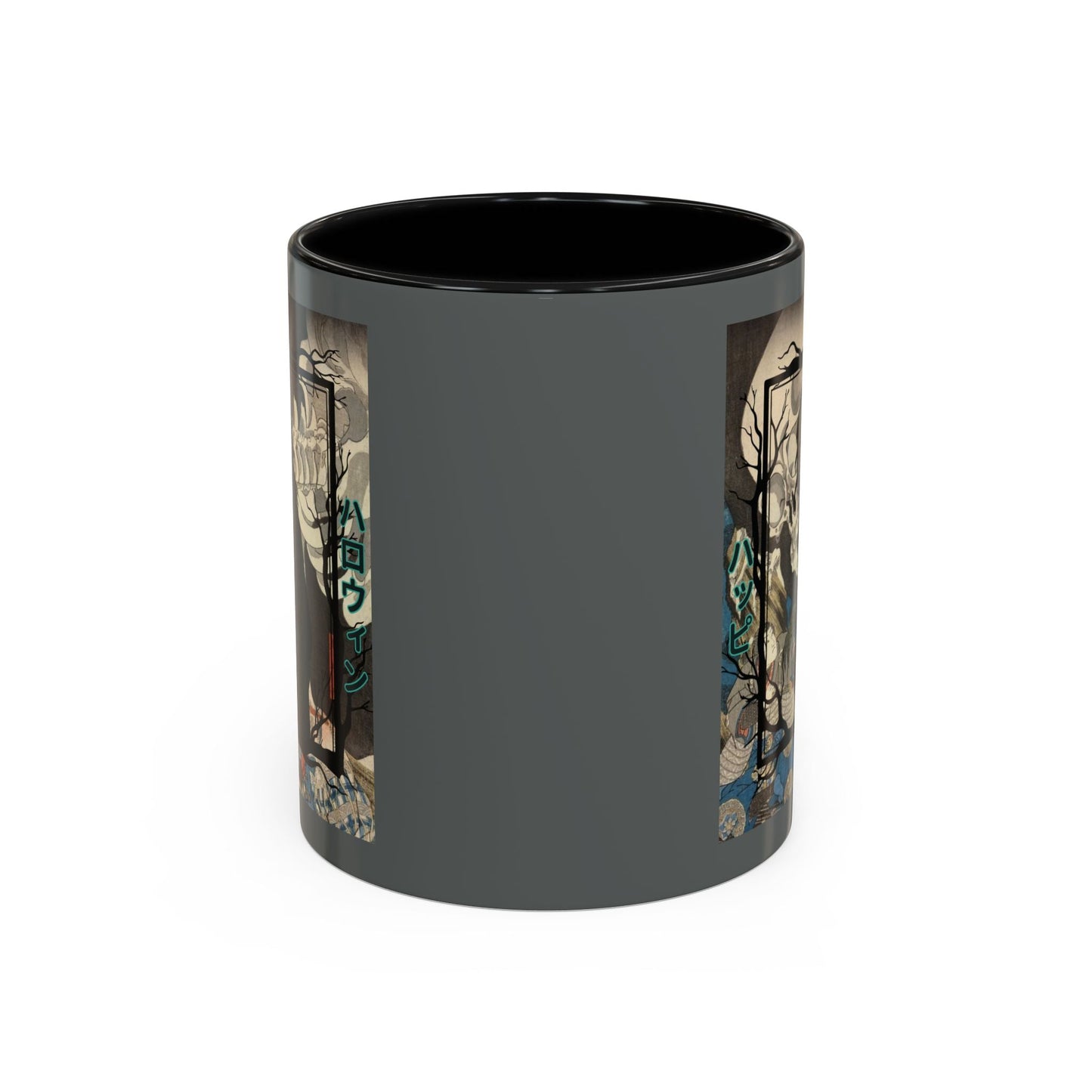 Yōkai Happy Halloween Grey Accent Mug by cypherpunkgear.com – cypherpunkgear.com | Cypherpunk Merch