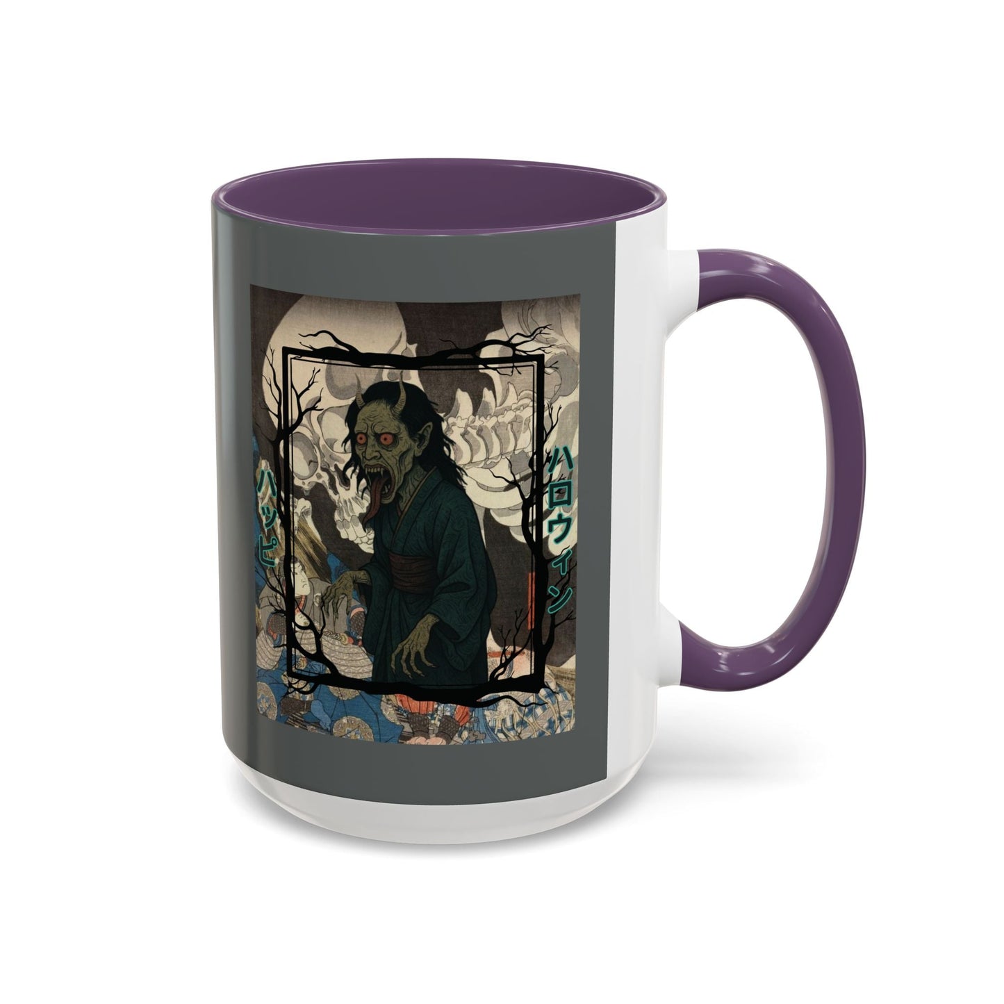 Yōkai Happy Halloween Grey Accent Mug by cypherpunkgear.com – cypherpunkgear.com | Cypherpunk Merch
