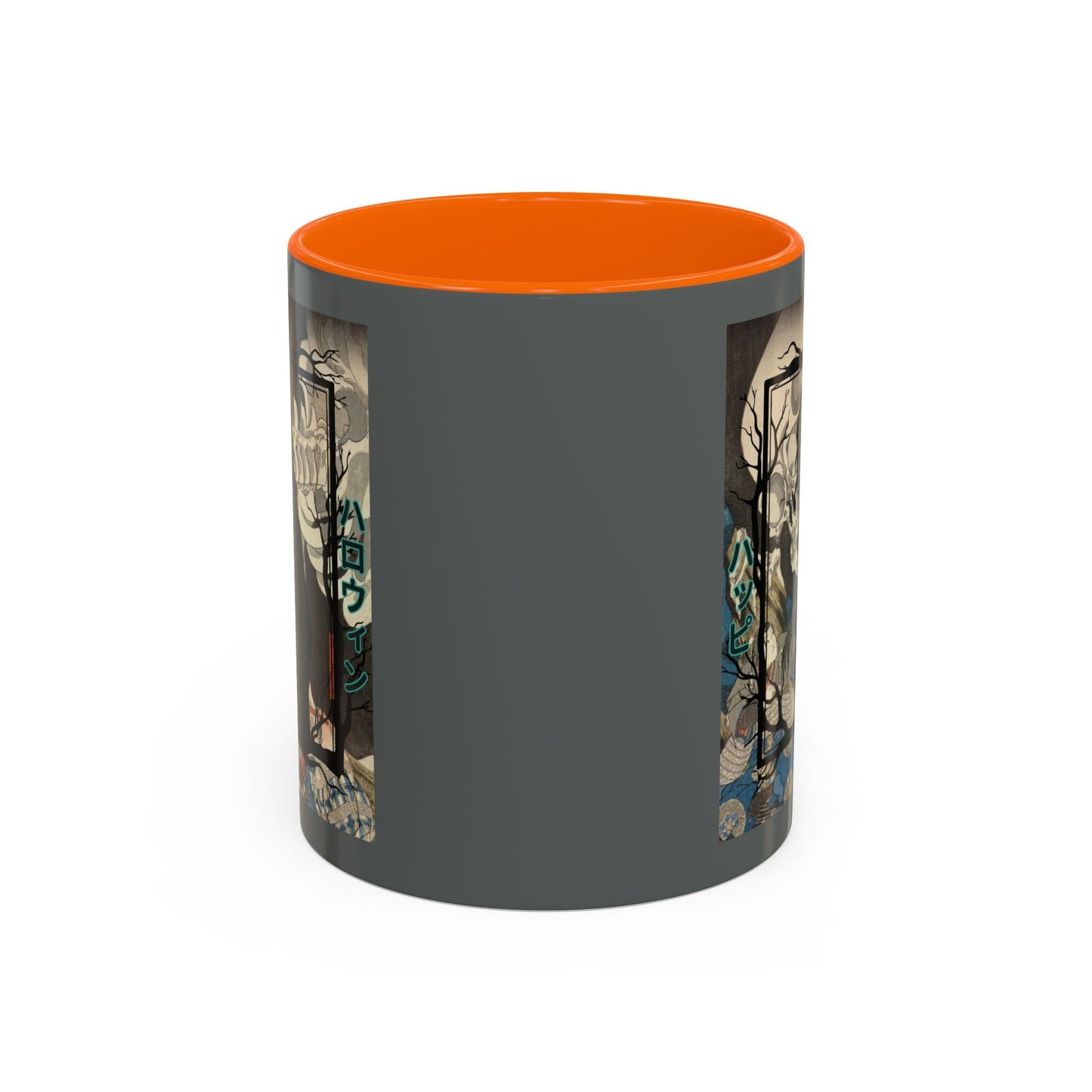 Yōkai Happy Halloween Grey Accent Mug by cypherpunkgear.com – cypherpunkgear.com | Cypherpunk Merch