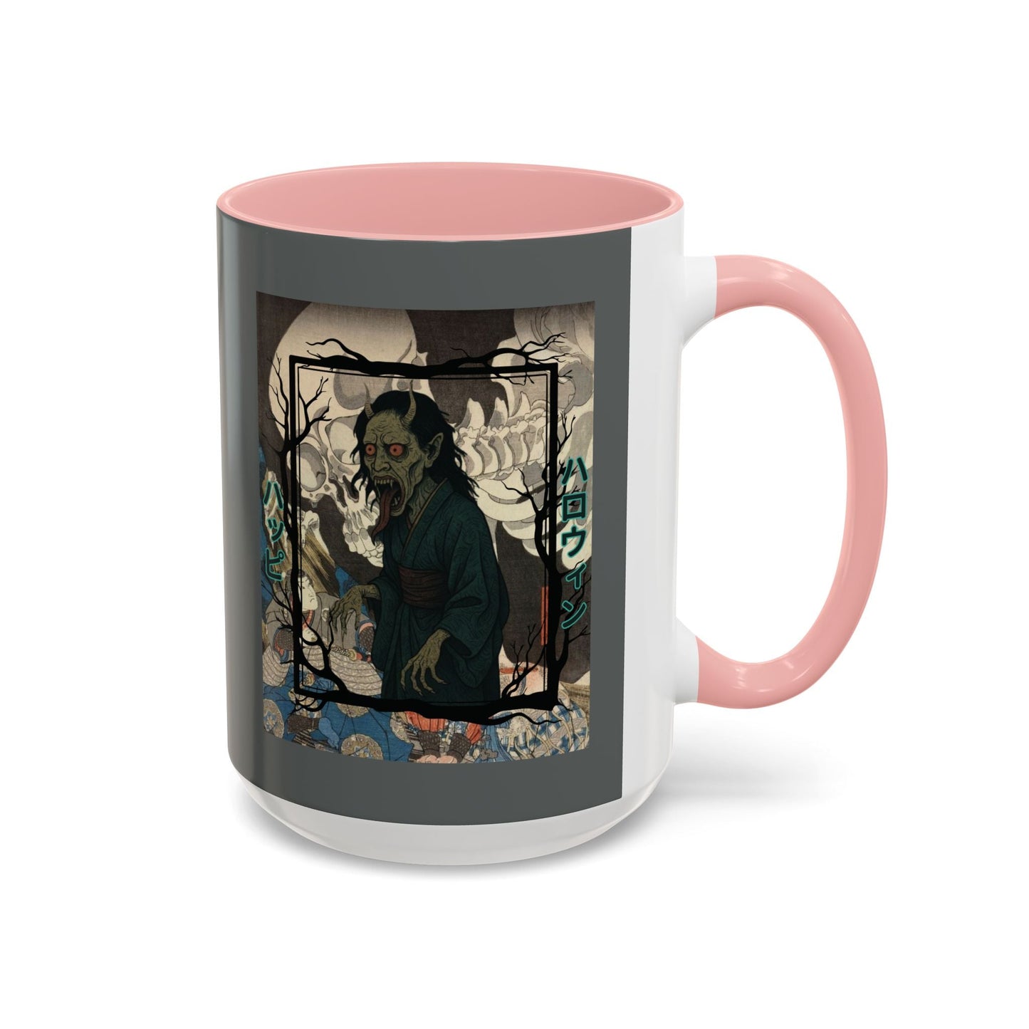Yōkai Happy Halloween Grey Accent Mug by cypherpunkgear.com – cypherpunkgear.com | Cypherpunk Merch