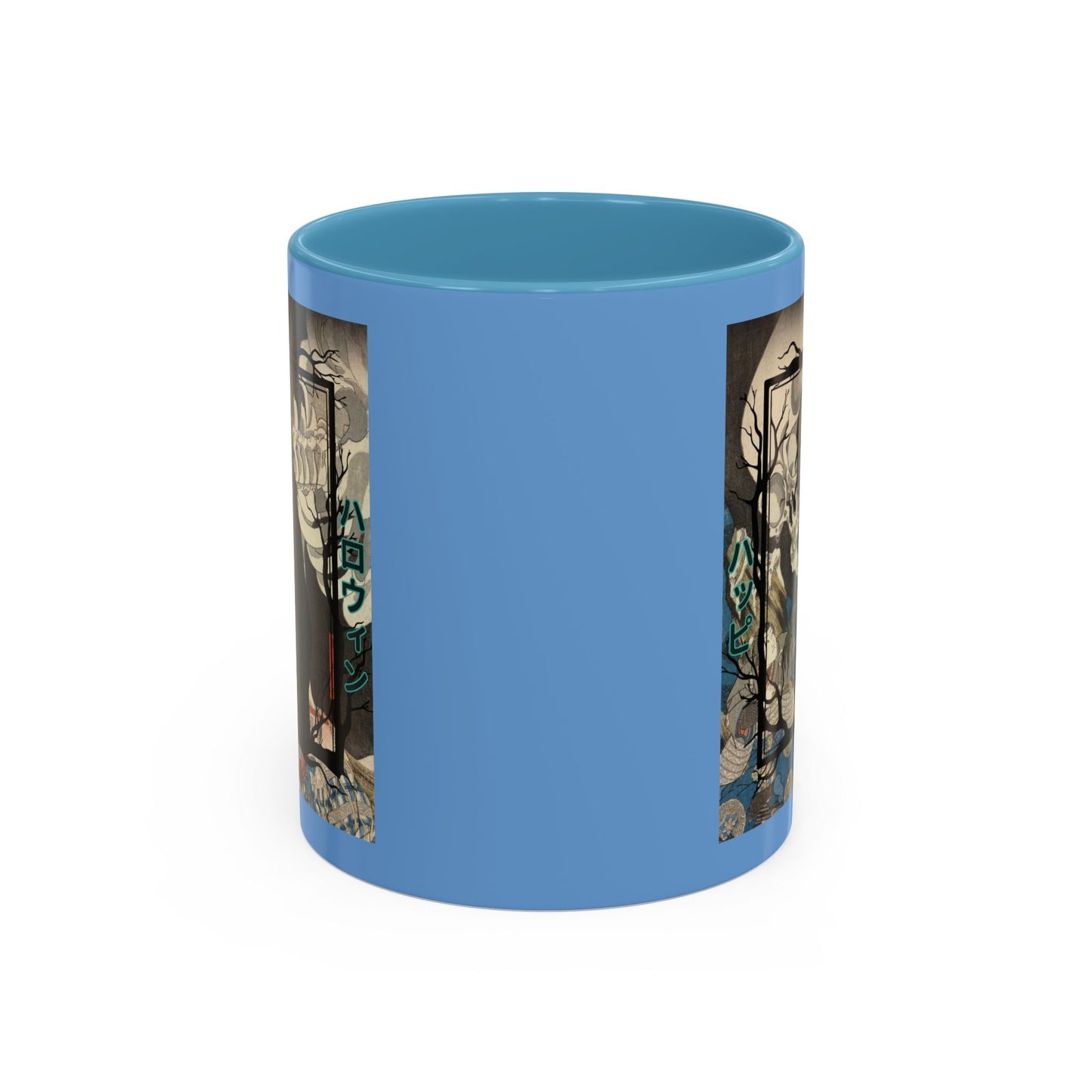 Yōkai Happy Halloween Light Blue Accent Mug by cypherpunkgear.com – cypherpunkgear.com | Cypherpunk Merch