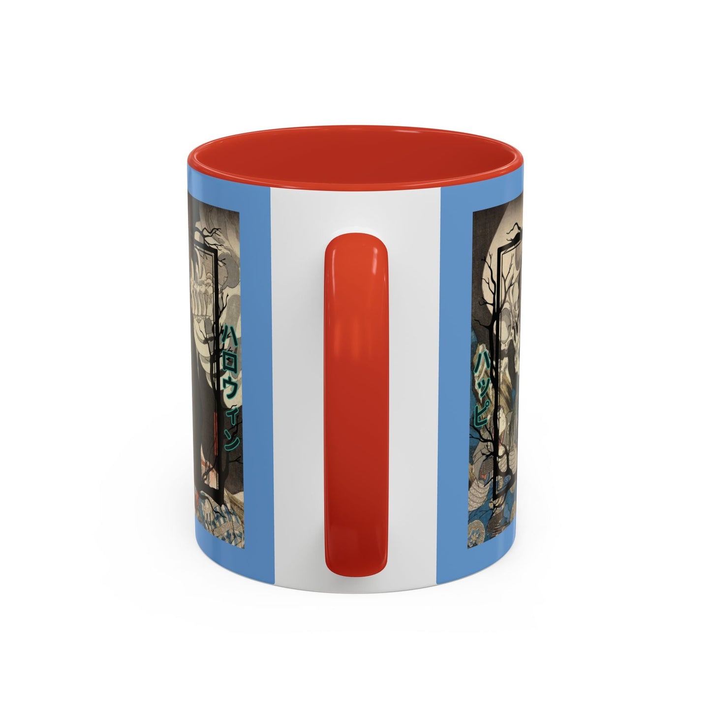 Yōkai Happy Halloween Light Blue Accent Mug by cypherpunkgear.com – cypherpunkgear.com | Cypherpunk Merch