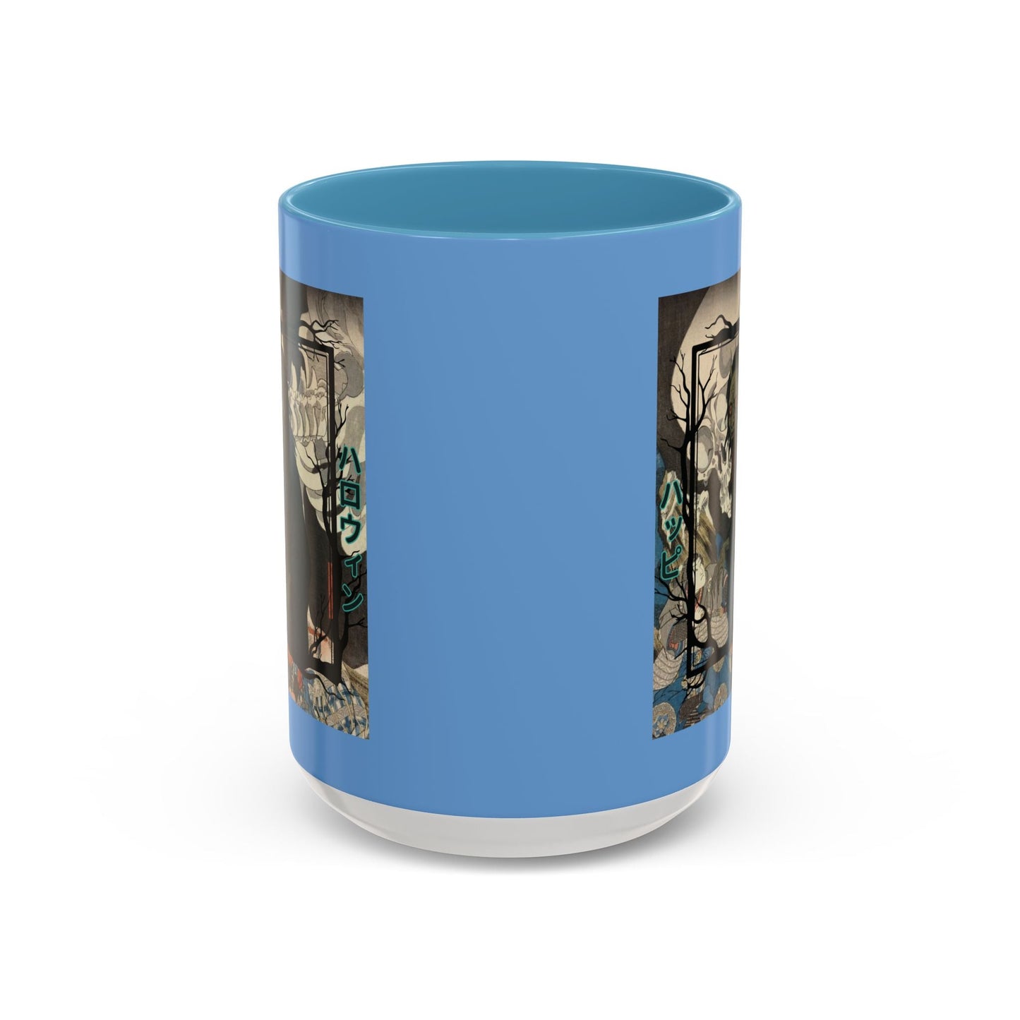 Yōkai Happy Halloween Light Blue Accent Mug by cypherpunkgear.com – cypherpunkgear.com | Cypherpunk Merch