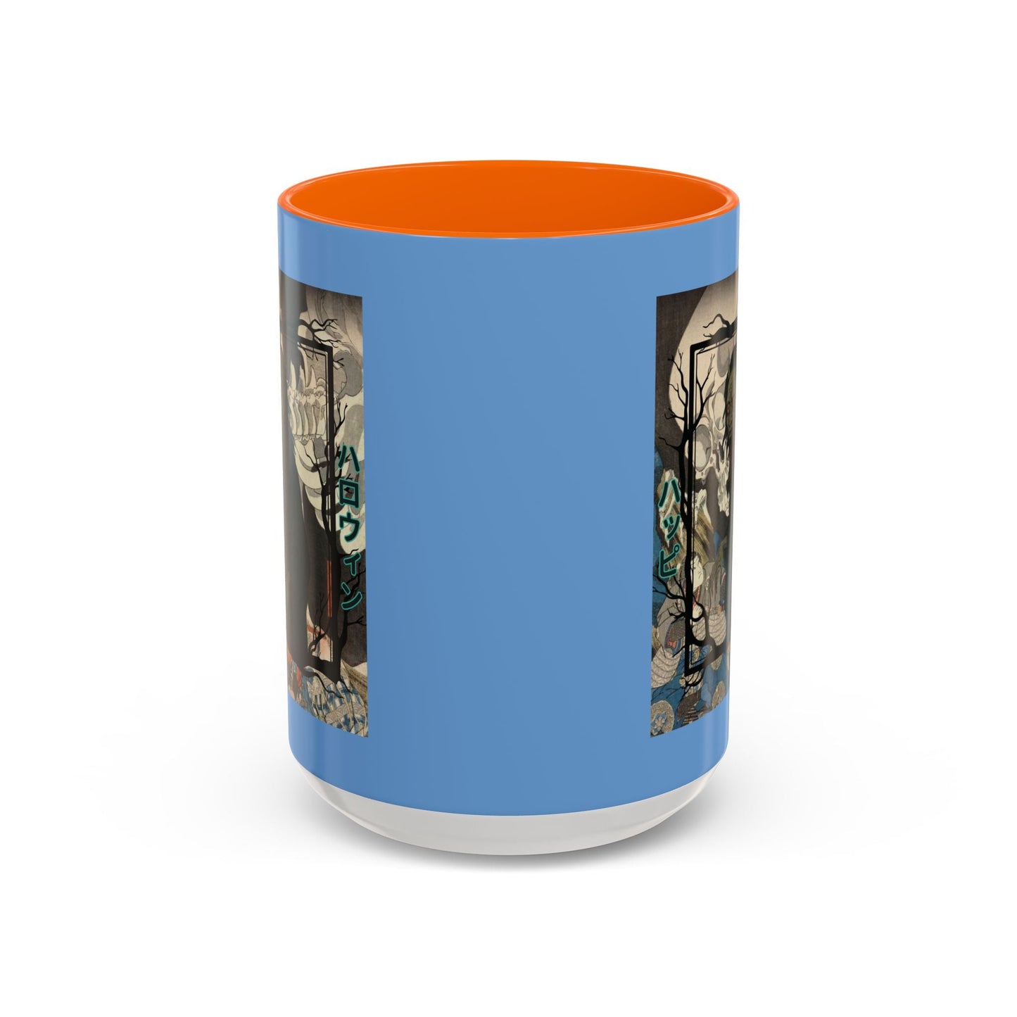Yōkai Happy Halloween Light Blue Accent Mug by cypherpunkgear.com – cypherpunkgear.com | Cypherpunk Merch