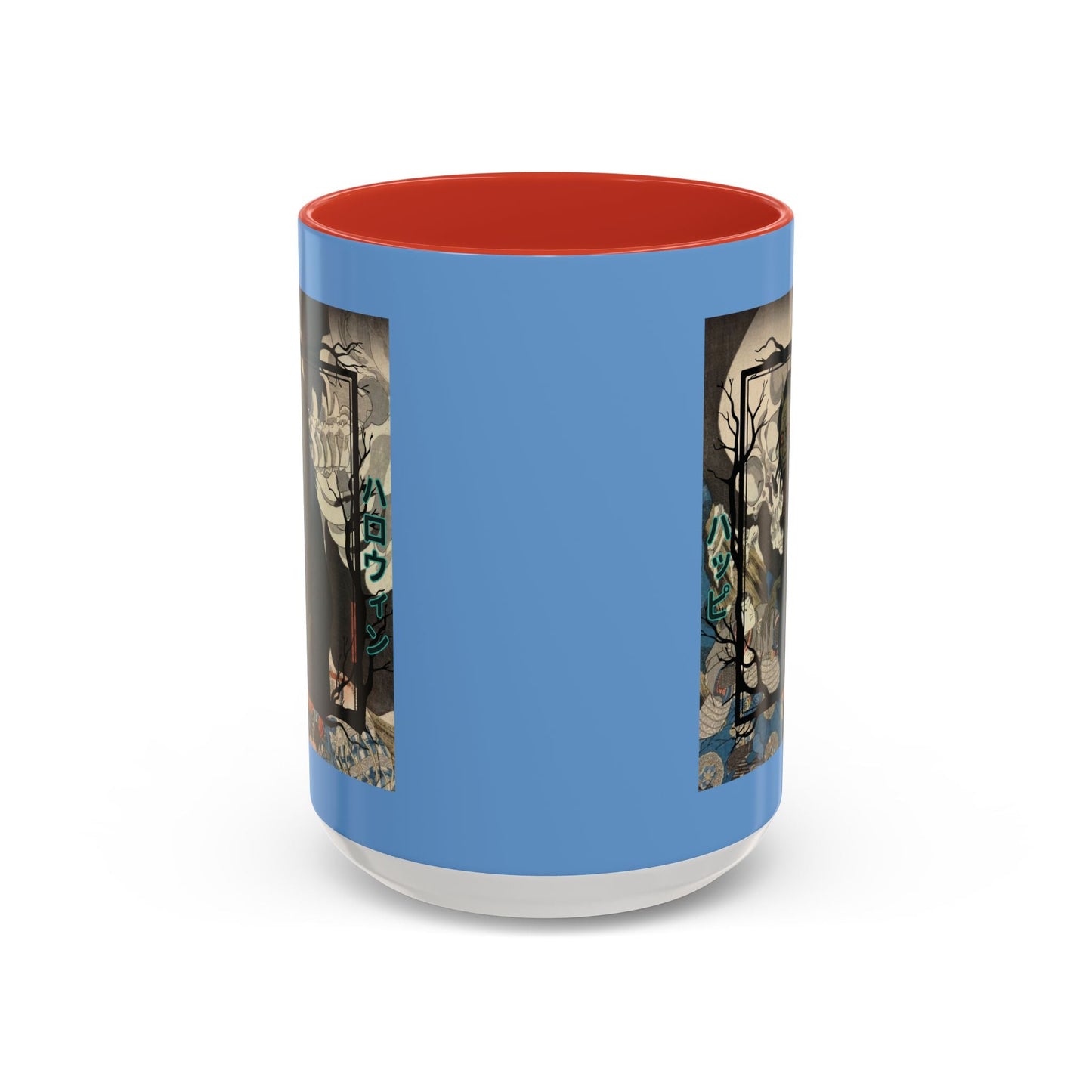 Yōkai Happy Halloween Light Blue Accent Mug by cypherpunkgear.com – cypherpunkgear.com | Cypherpunk Merch