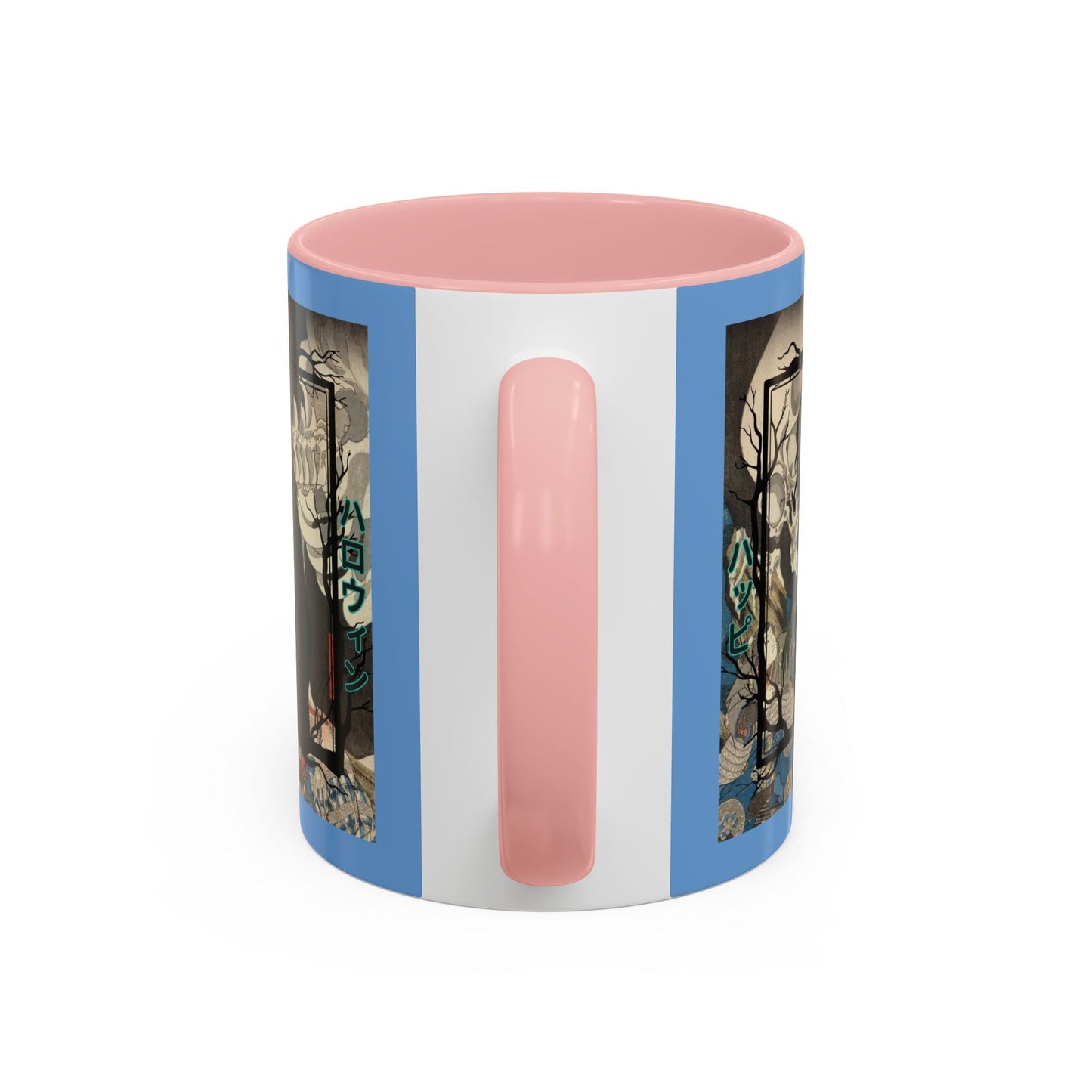Yōkai Happy Halloween Light Blue Accent Mug by cypherpunkgear.com – cypherpunkgear.com | Cypherpunk Merch