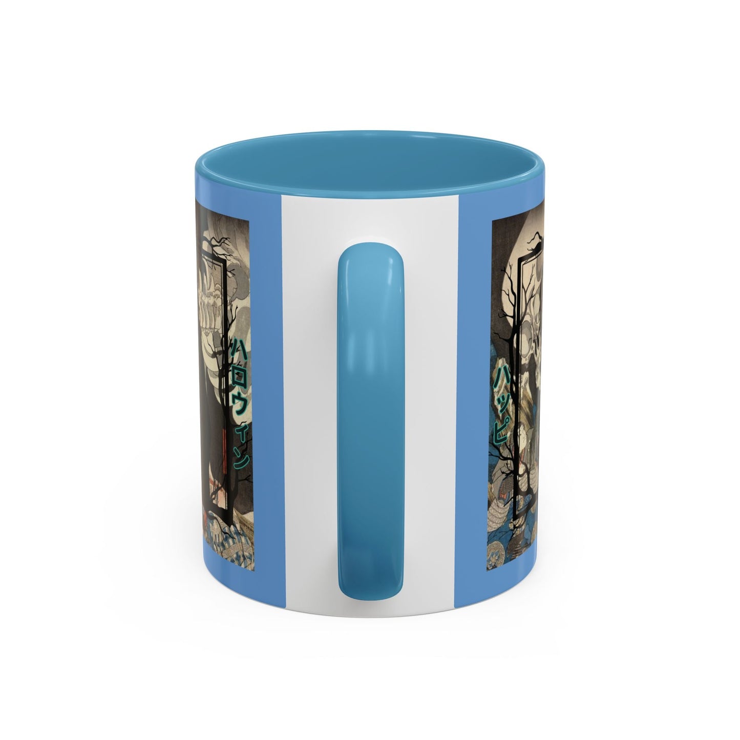 Yōkai Happy Halloween Light Blue Accent Mug by cypherpunkgear.com – cypherpunkgear.com | Cypherpunk Merch