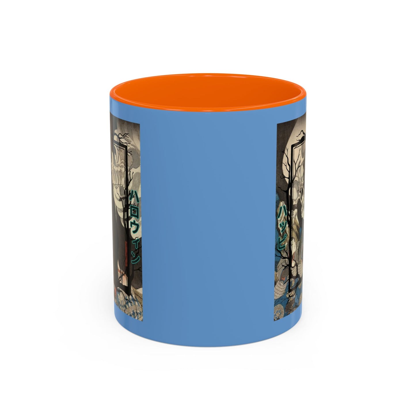 Yōkai Happy Halloween Light Blue Accent Mug by cypherpunkgear.com – cypherpunkgear.com | Cypherpunk Merch
