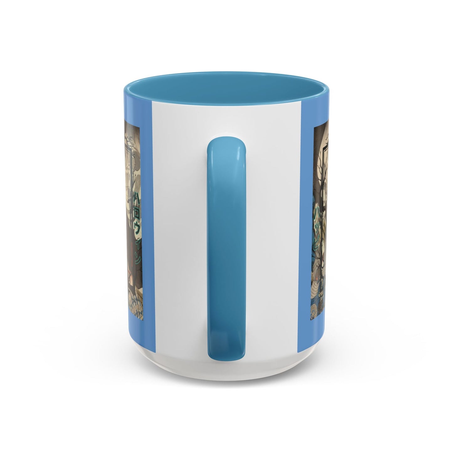 Yōkai Happy Halloween Light Blue Accent Mug by cypherpunkgear.com – cypherpunkgear.com | Cypherpunk Merch