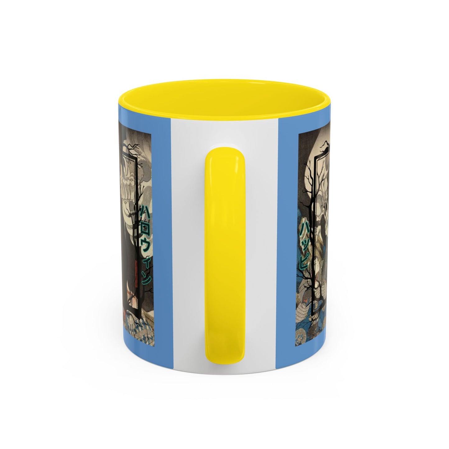 Yōkai Happy Halloween Light Blue Accent Mug by cypherpunkgear.com – cypherpunkgear.com | Cypherpunk Merch