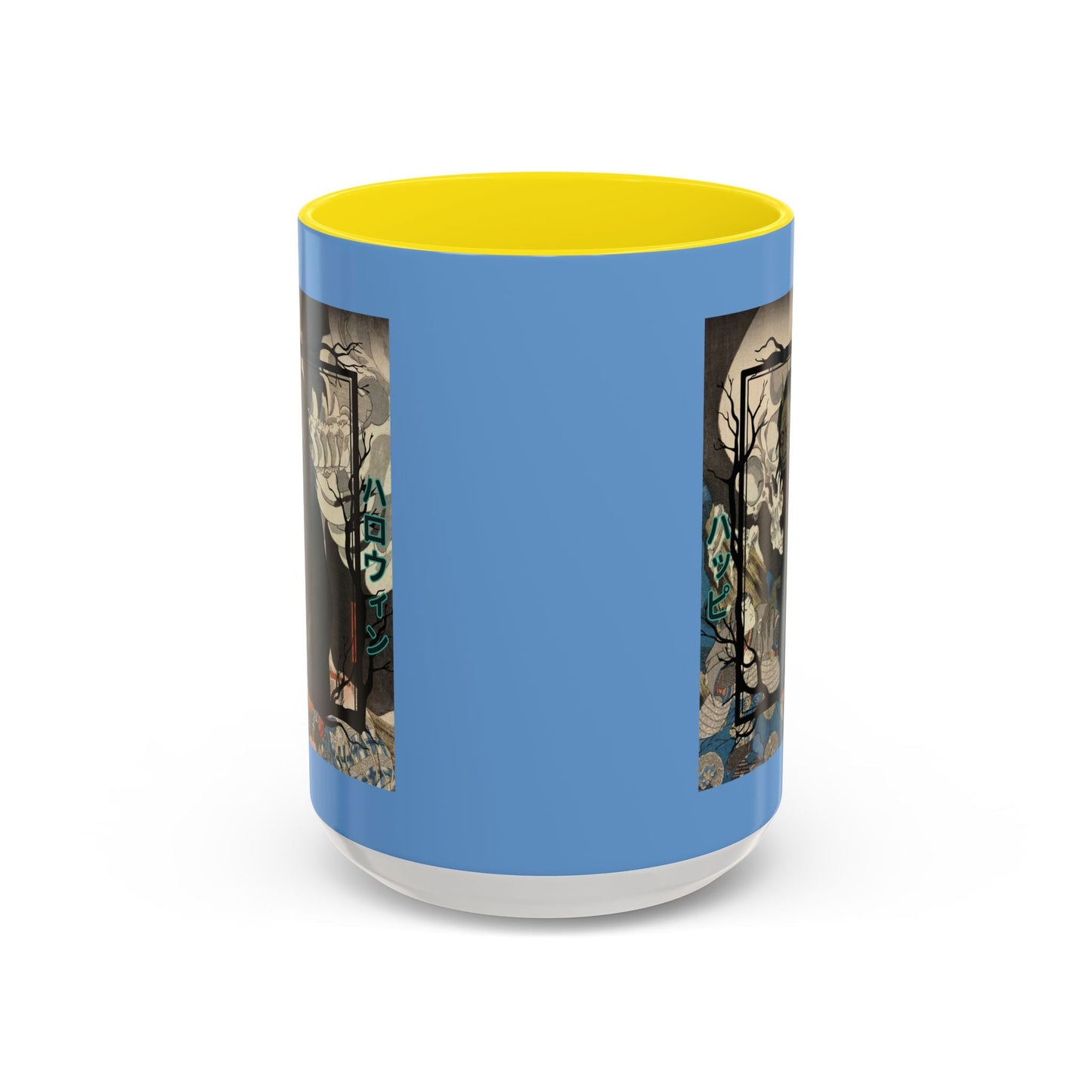 Yōkai Happy Halloween Light Blue Accent Mug by cypherpunkgear.com – cypherpunkgear.com | Cypherpunk Merch