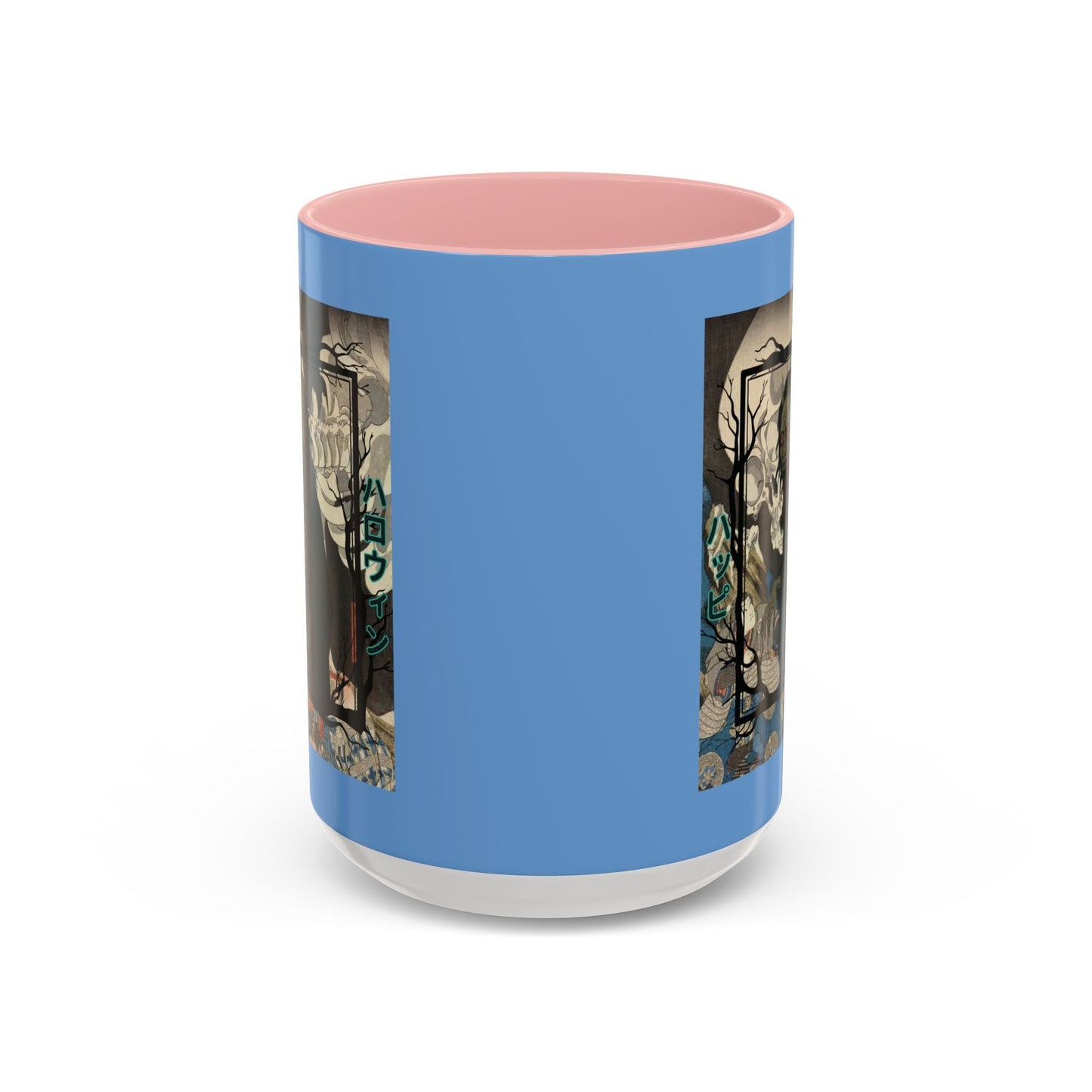 Yōkai Happy Halloween Light Blue Accent Mug by cypherpunkgear.com – cypherpunkgear.com | Cypherpunk Merch