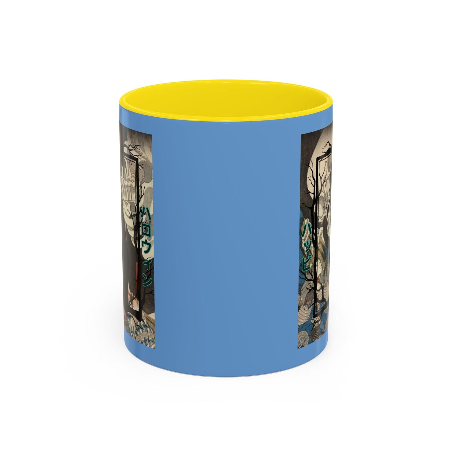 Yōkai Happy Halloween Light Blue Accent Mug by cypherpunkgear.com – cypherpunkgear.com | Cypherpunk Merch