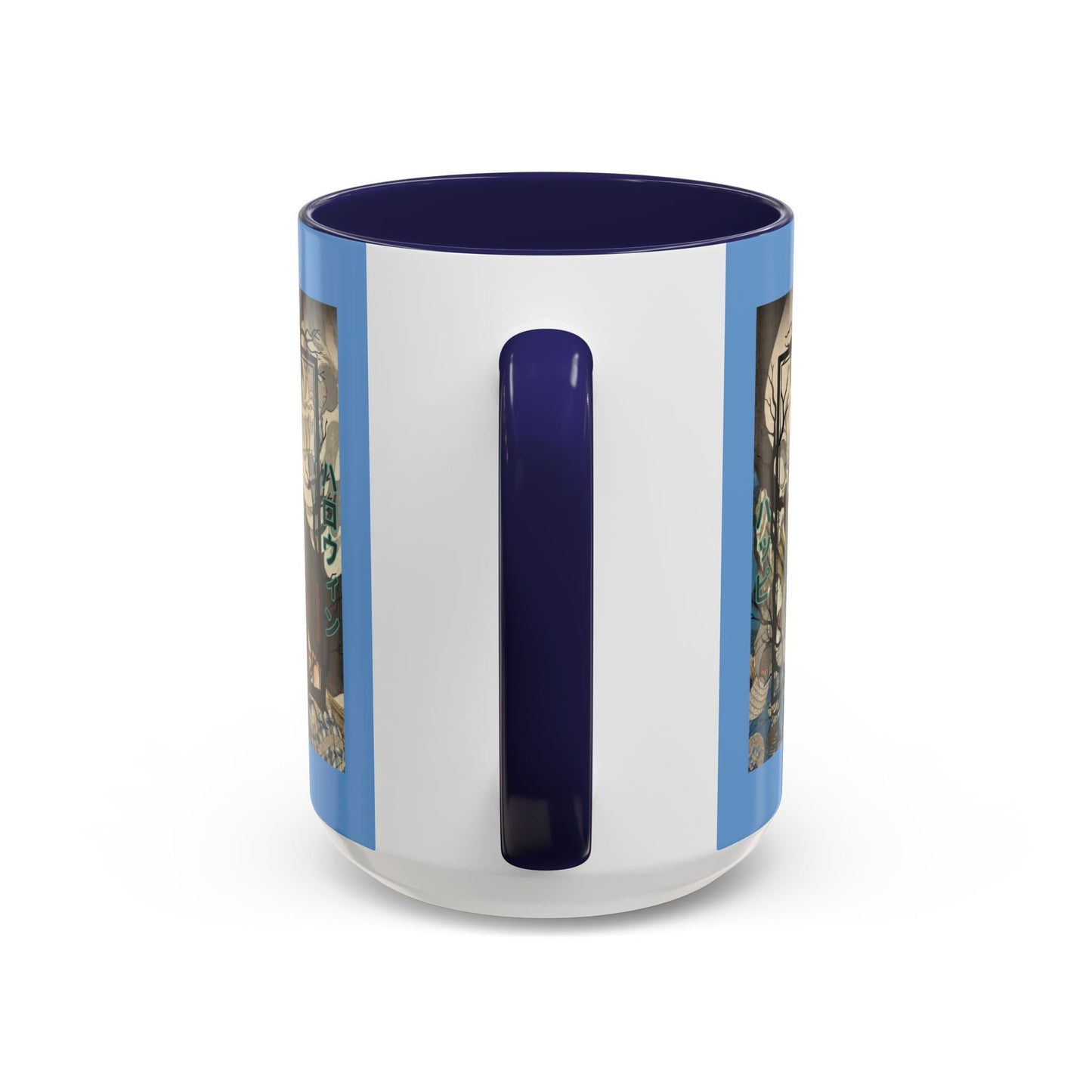 Yōkai Happy Halloween Light Blue Accent Mug by cypherpunkgear.com – cypherpunkgear.com | Cypherpunk Merch