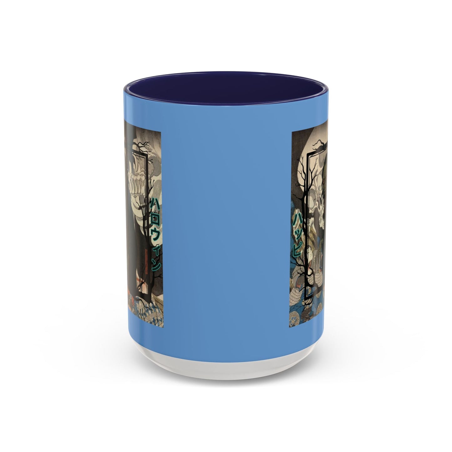 Yōkai Happy Halloween Light Blue Accent Mug by cypherpunkgear.com – cypherpunkgear.com | Cypherpunk Merch