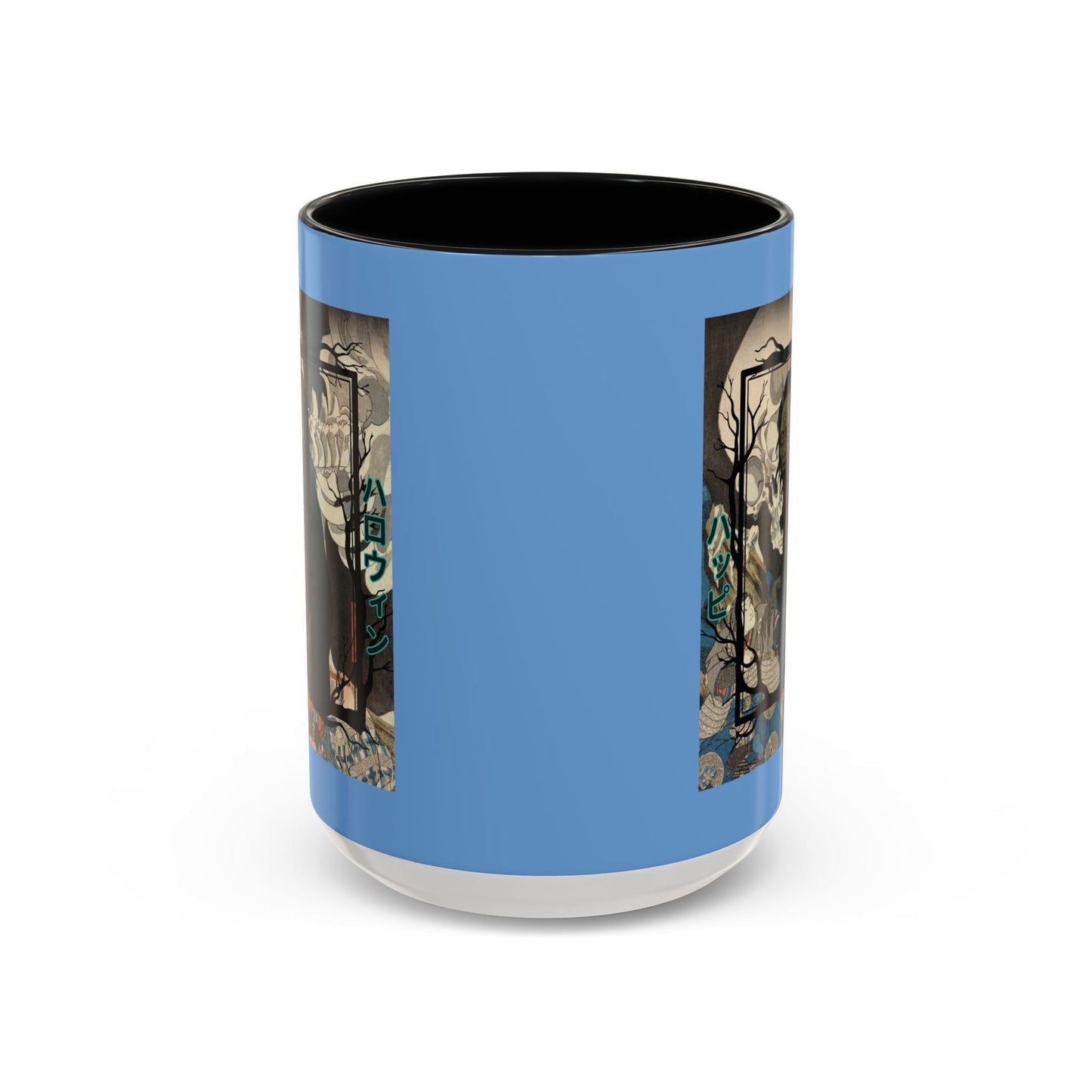 Yōkai Happy Halloween Light Blue Accent Mug by cypherpunkgear.com – cypherpunkgear.com | Cypherpunk Merch