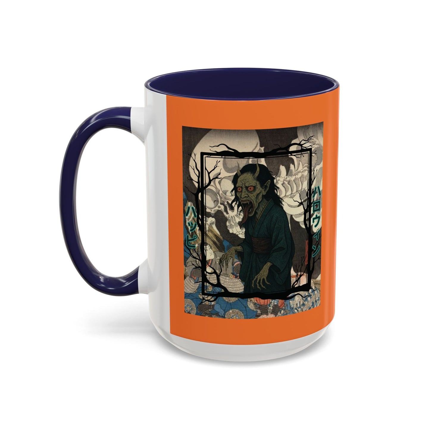 Yōkai Happy Halloween Orange Accent Mug by cypherpunkgear.com – cypherpunkgear.com | Cypherpunk Merch