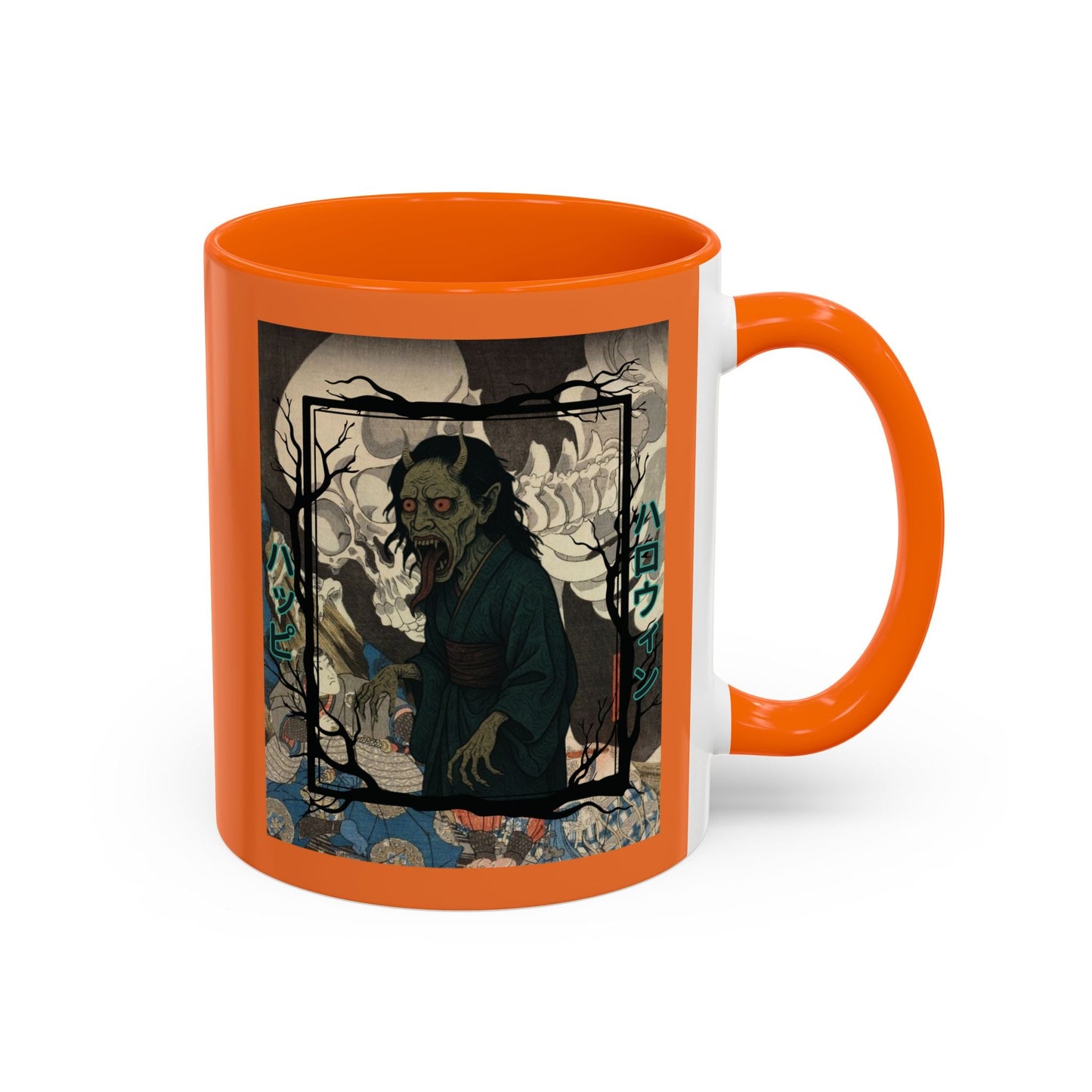 Yōkai Happy Halloween Orange Accent Mug by cypherpunkgear.com – cypherpunkgear.com | Cypherpunk Merch