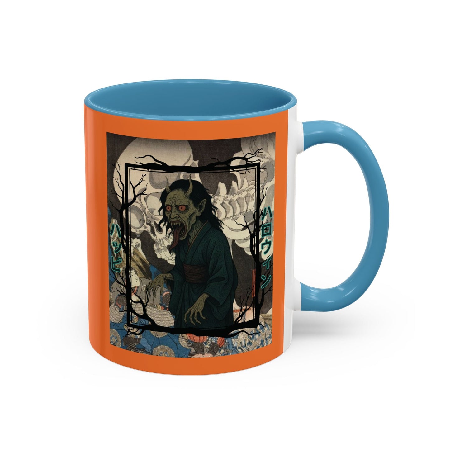 Yōkai Happy Halloween Orange Accent Mug by cypherpunkgear.com – cypherpunkgear.com | Cypherpunk Merch