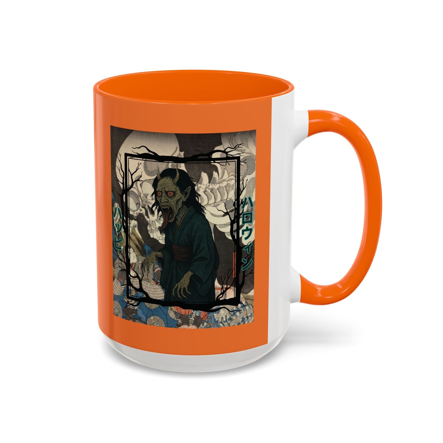 Yōkai Happy Halloween Orange Accent Mug by cypherpunkgear.com – cypherpunkgear.com | Cypherpunk Merch