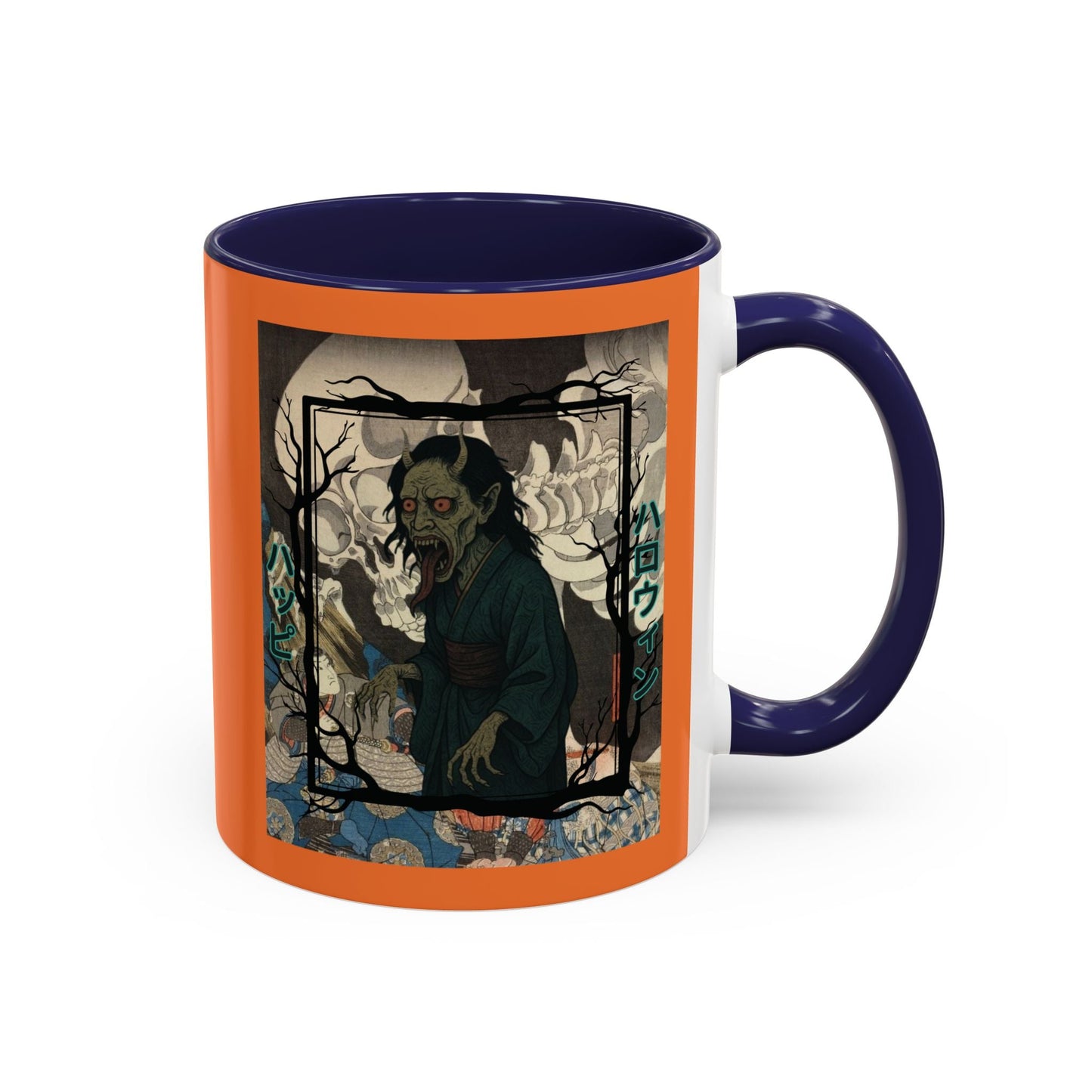 Yōkai Happy Halloween Orange Accent Mug by cypherpunkgear.com – cypherpunkgear.com | Cypherpunk Merch