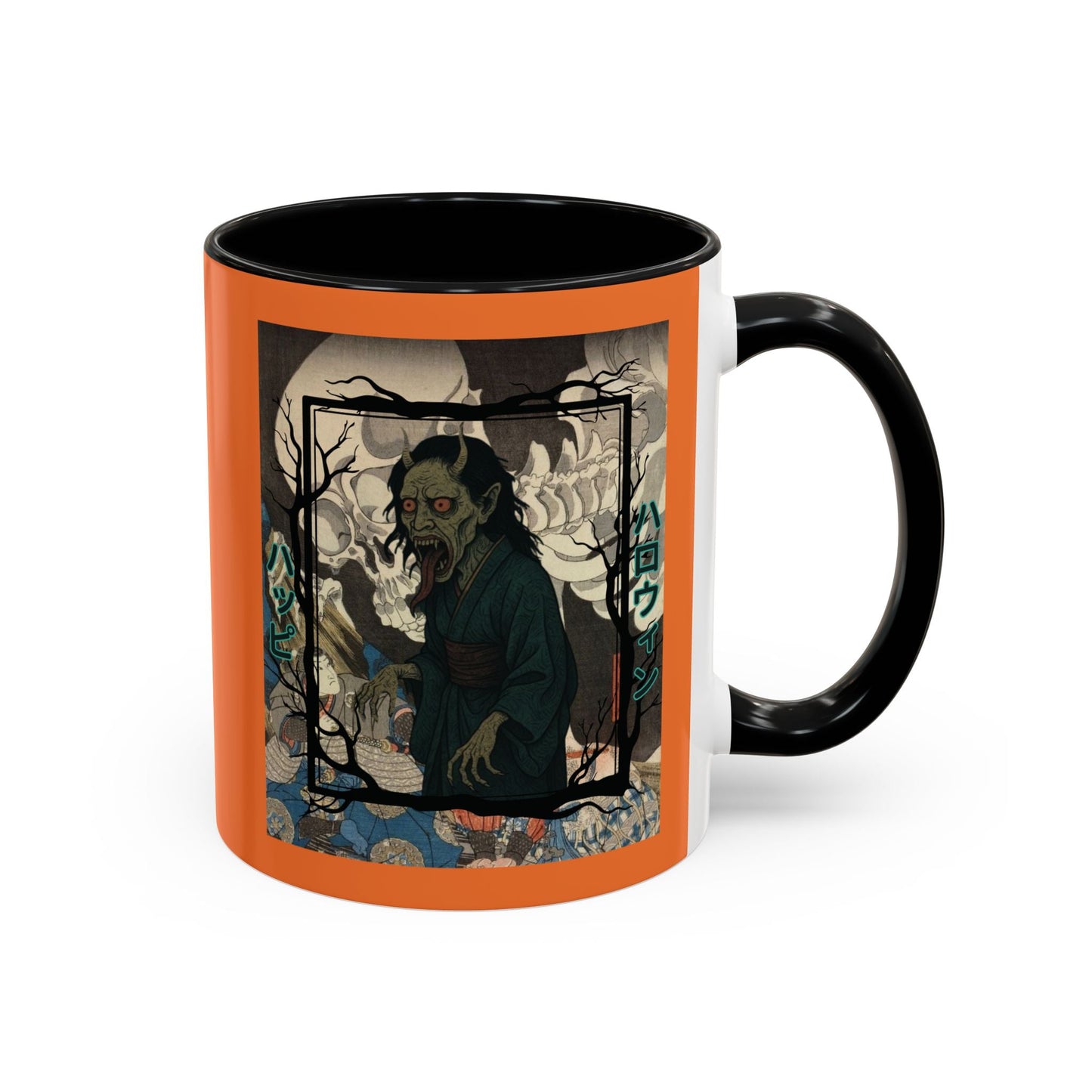 Yōkai Happy Halloween Orange Accent Mug by cypherpunkgear.com – cypherpunkgear.com | Cypherpunk Merch