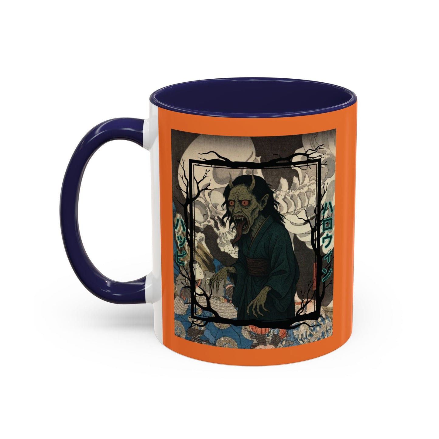 Yōkai Happy Halloween Orange Accent Mug by cypherpunkgear.com – cypherpunkgear.com | Cypherpunk Merch