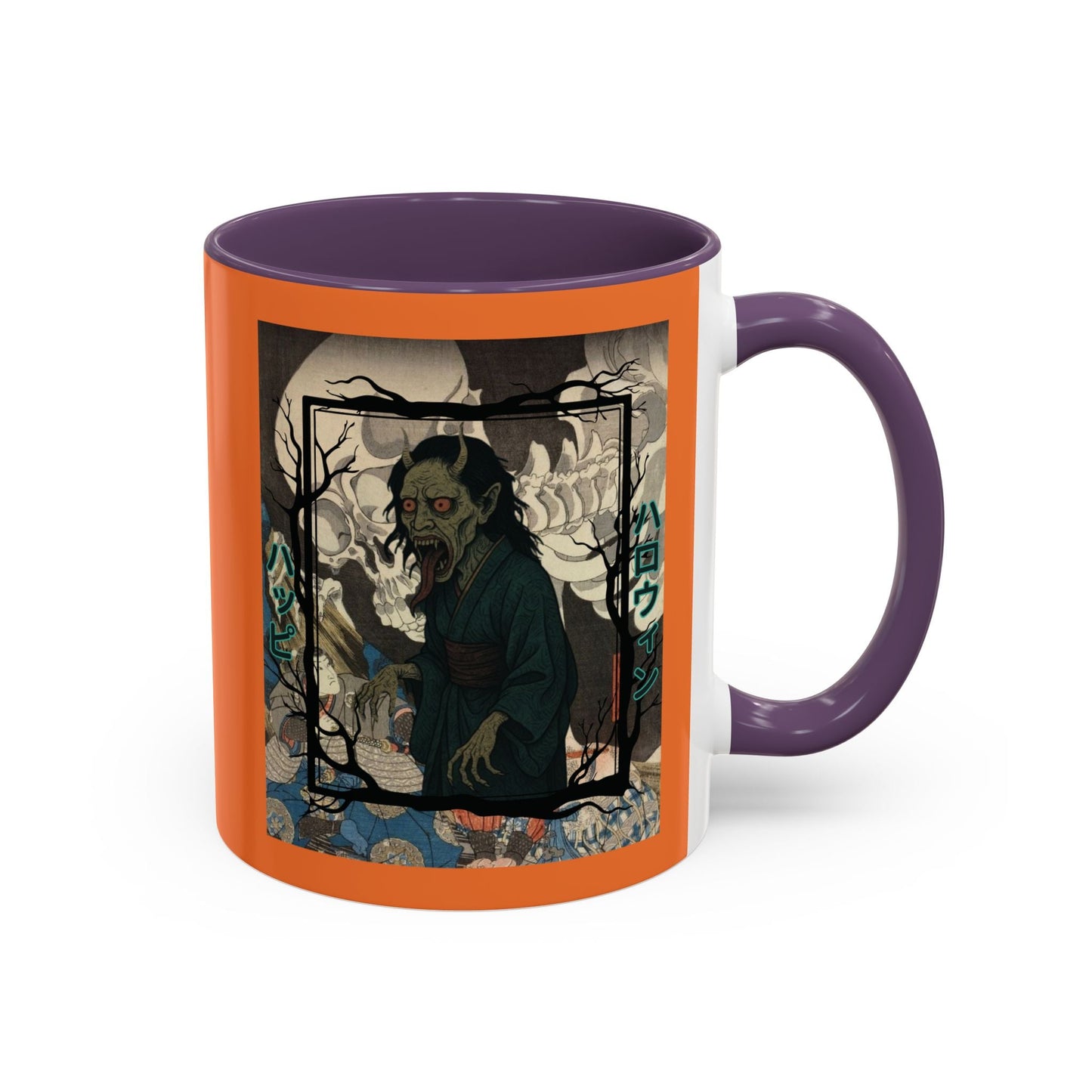 Yōkai Happy Halloween Orange Accent Mug by cypherpunkgear.com – cypherpunkgear.com | Cypherpunk Merch