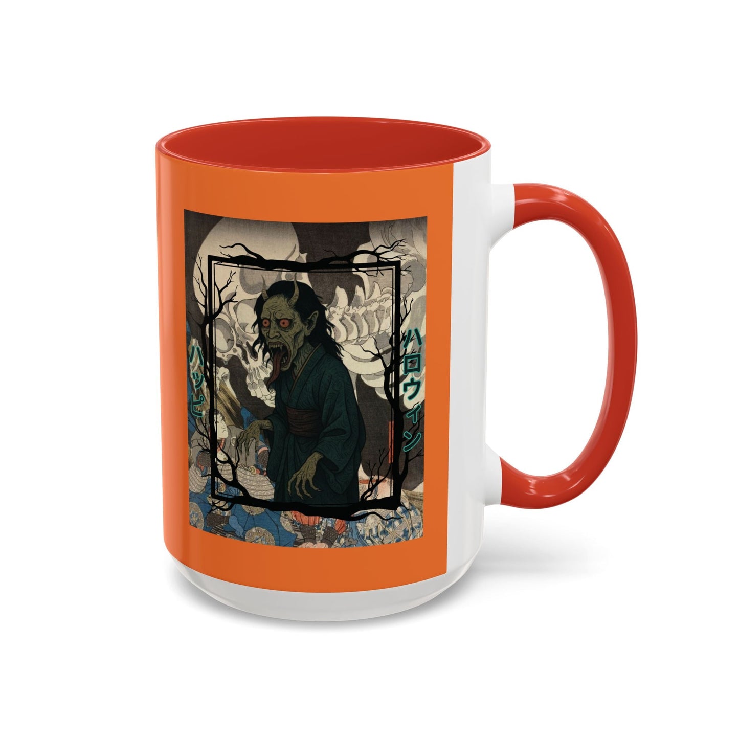 Yōkai Happy Halloween Orange Accent Mug by cypherpunkgear.com – cypherpunkgear.com | Cypherpunk Merch
