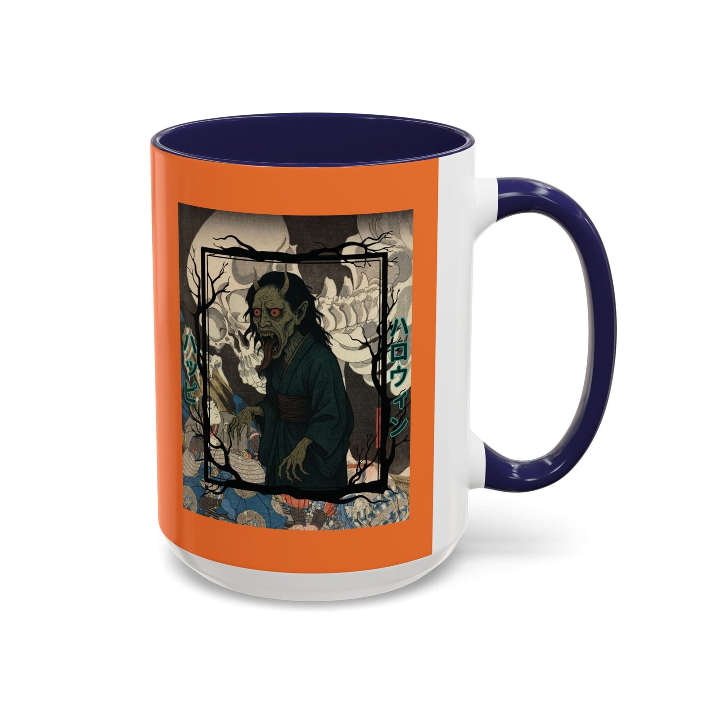 Yōkai Happy Halloween Orange Accent Mug by cypherpunkgear.com – cypherpunkgear.com | Cypherpunk Merch