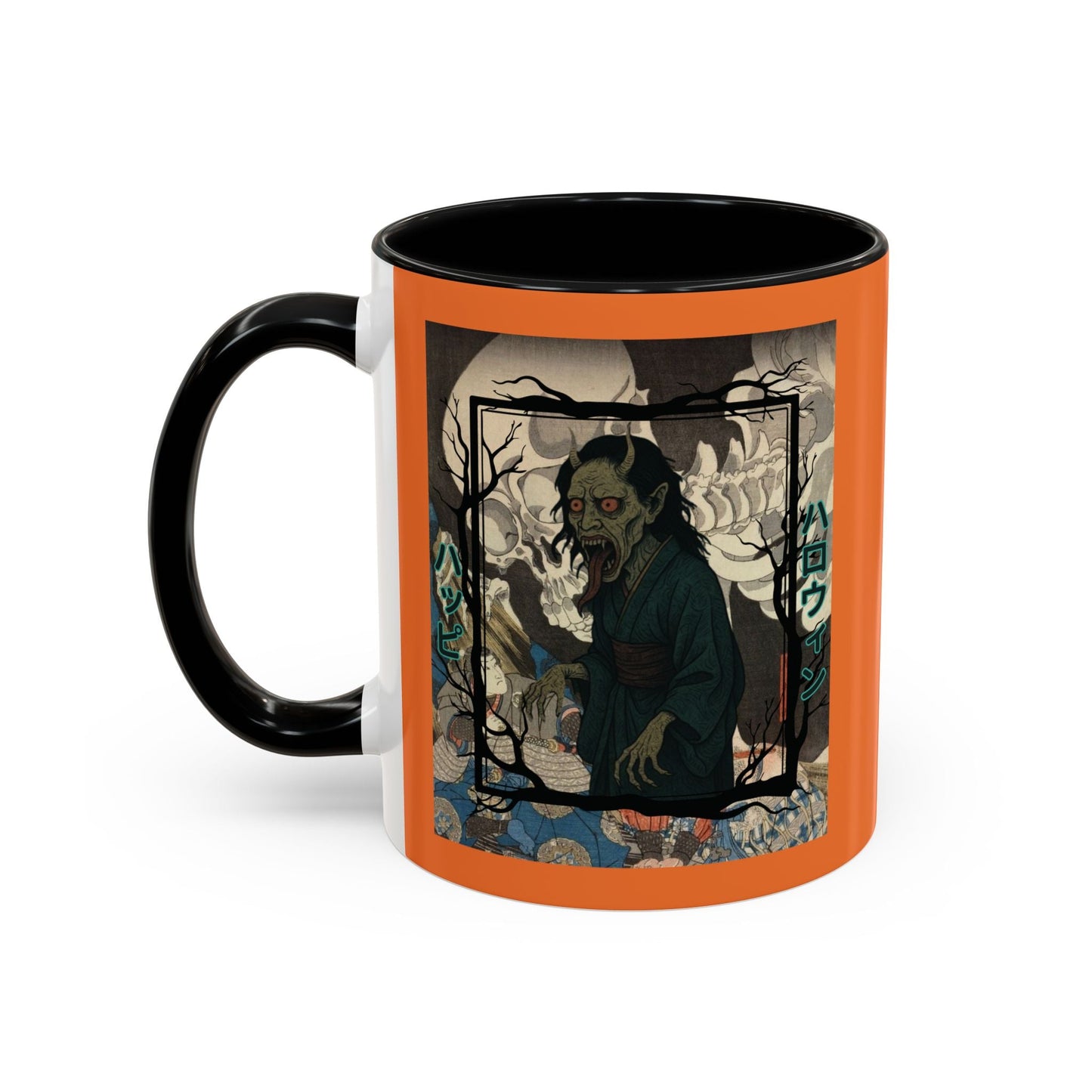Yōkai Happy Halloween Orange Accent Mug by cypherpunkgear.com – cypherpunkgear.com | Cypherpunk Merch