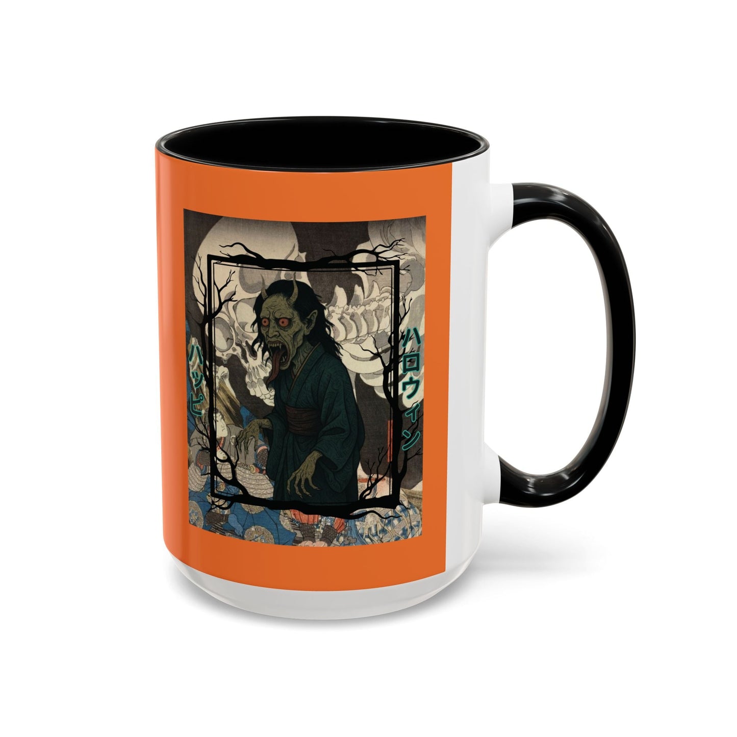 Yōkai Happy Halloween Orange Accent Mug by cypherpunkgear.com – cypherpunkgear.com | Cypherpunk Merch