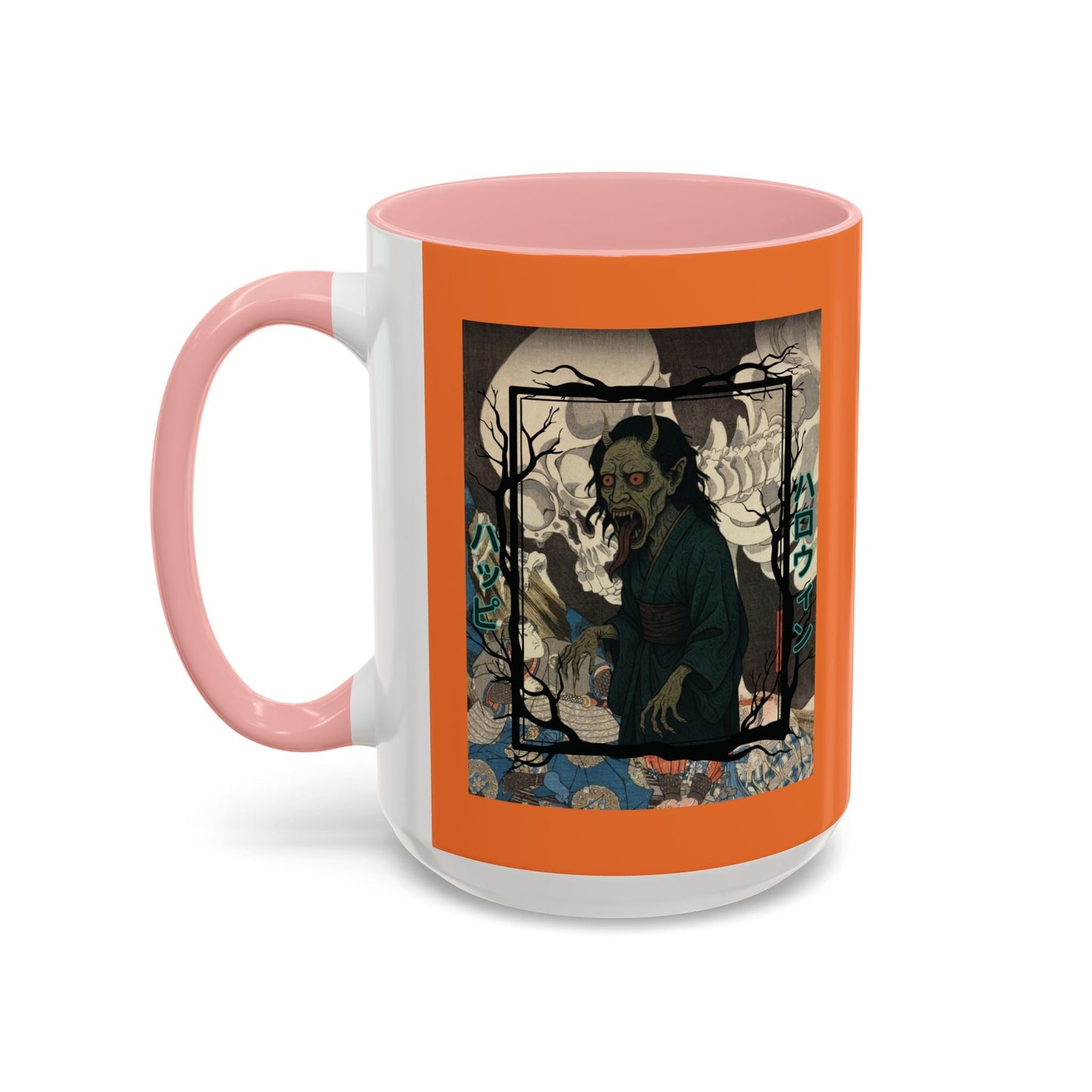 Yōkai Happy Halloween Orange Accent Mug by cypherpunkgear.com – cypherpunkgear.com | Cypherpunk Merch
