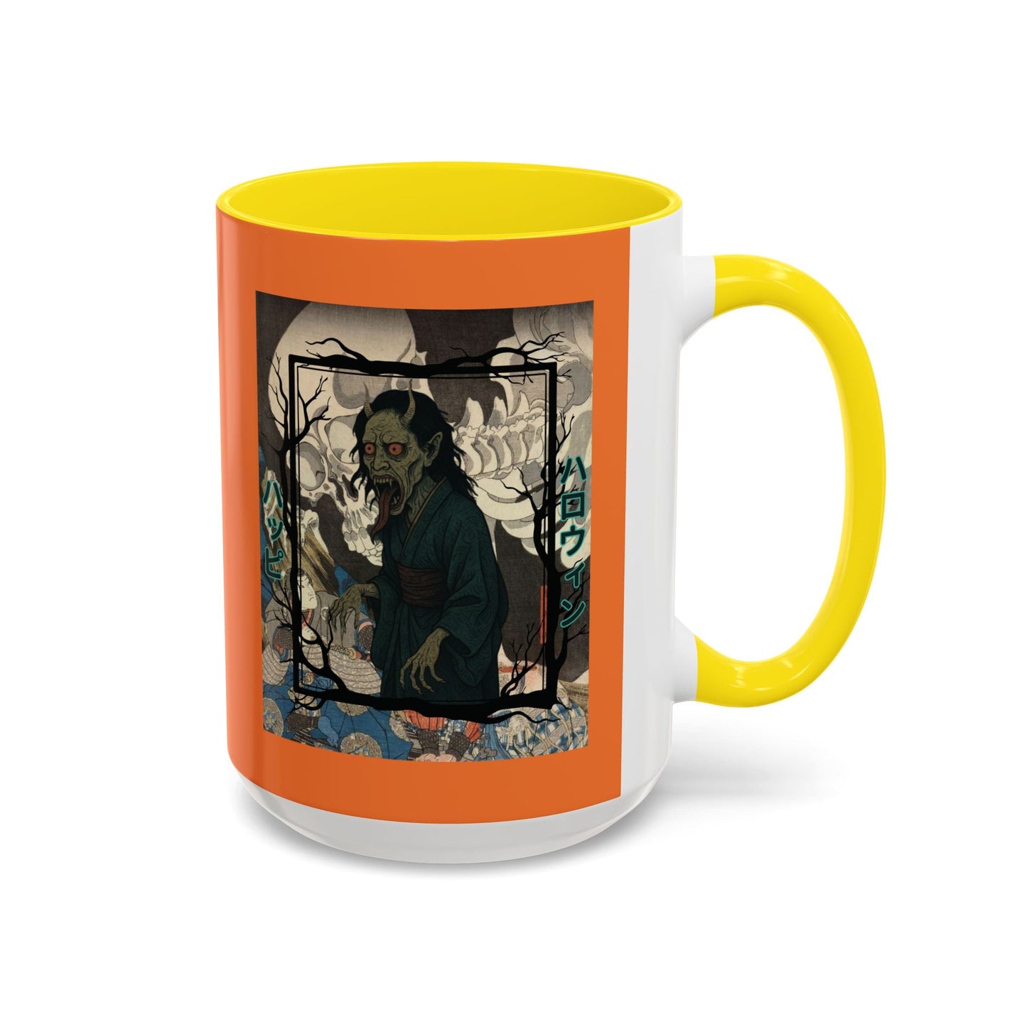 Yōkai Happy Halloween Orange Accent Mug by cypherpunkgear.com – cypherpunkgear.com | Cypherpunk Merch
