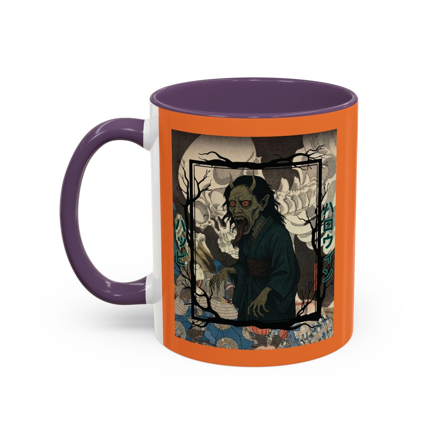 Yōkai Happy Halloween Orange Accent Mug by cypherpunkgear.com – cypherpunkgear.com | Cypherpunk Merch