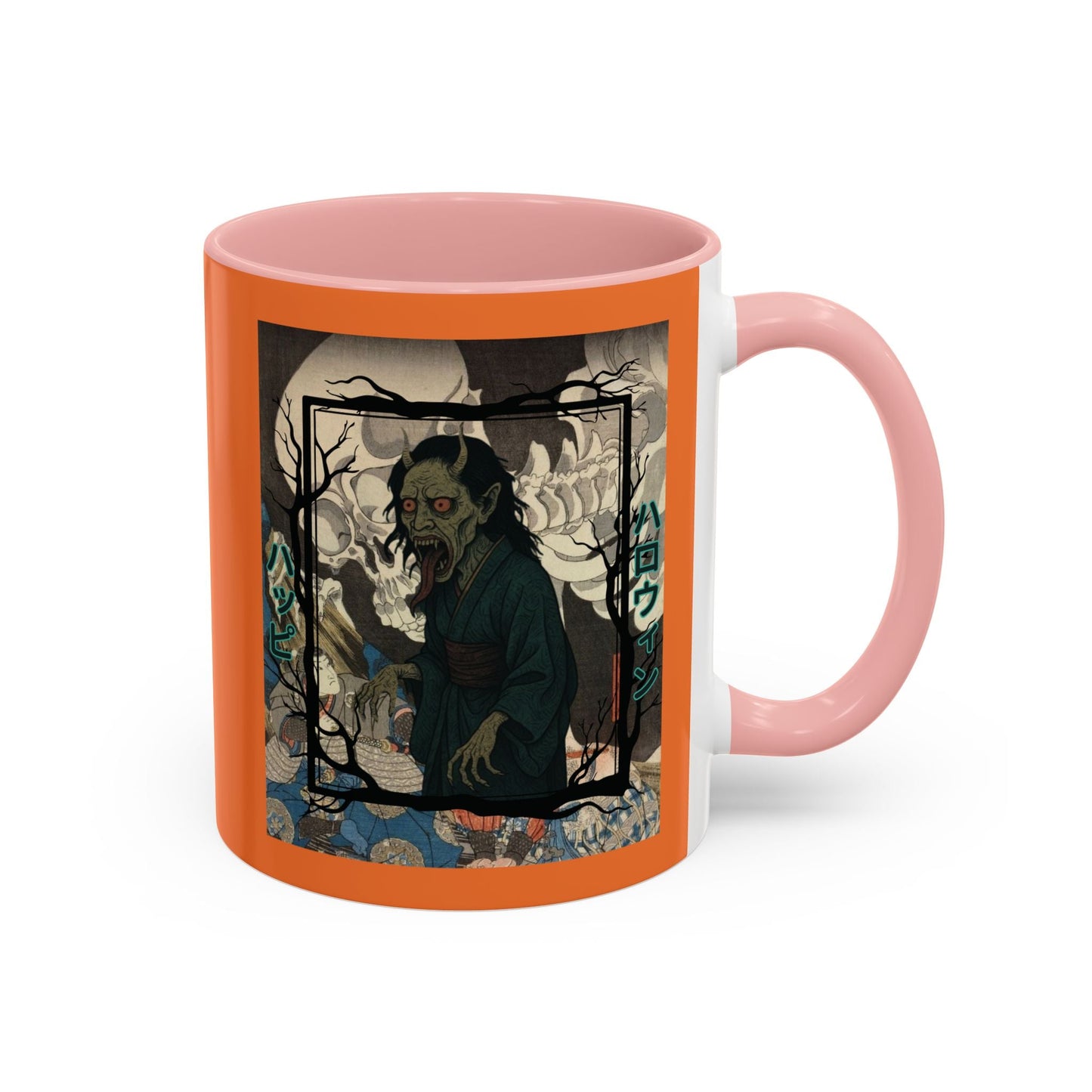 Yōkai Happy Halloween Orange Accent Mug by cypherpunkgear.com – cypherpunkgear.com | Cypherpunk Merch