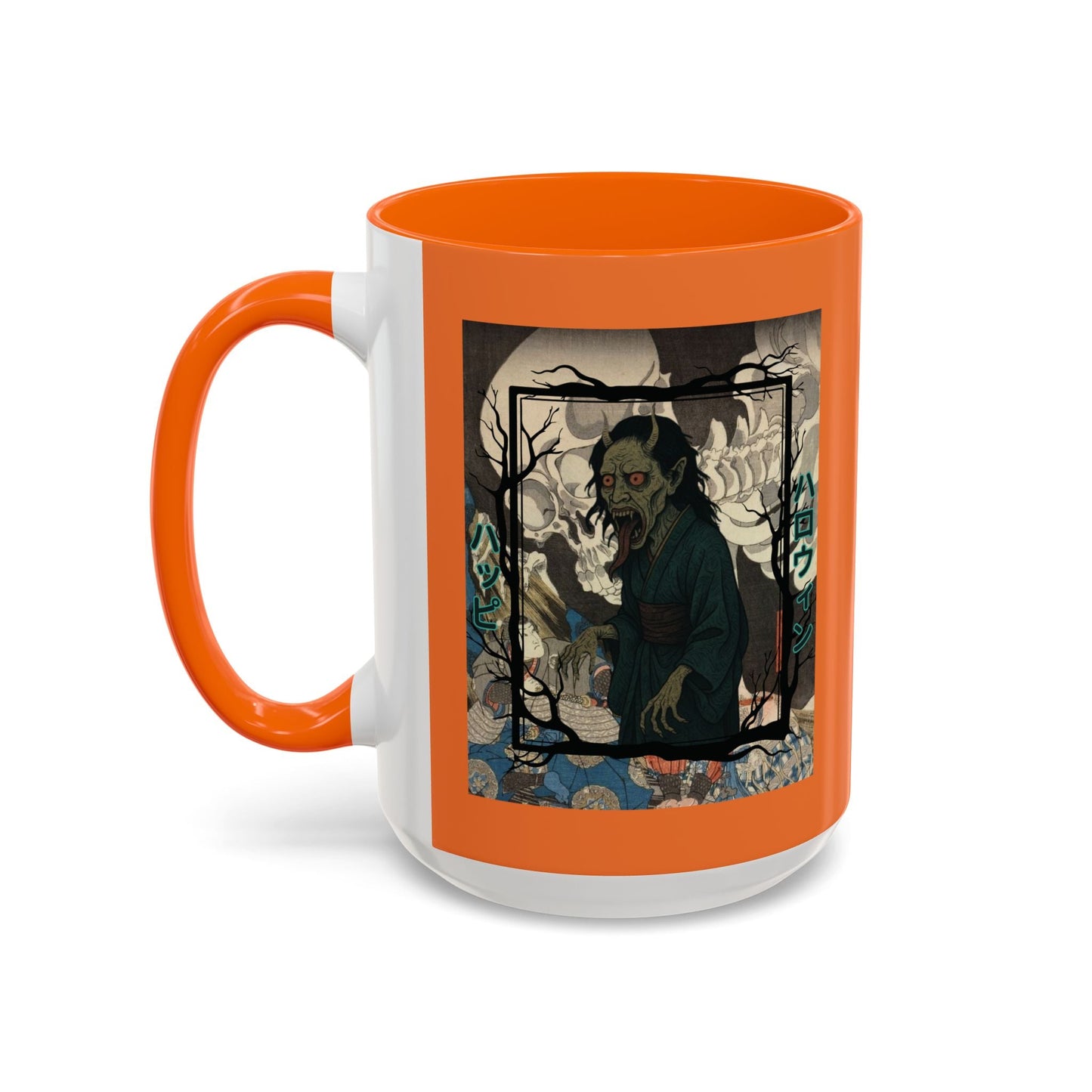 Yōkai Happy Halloween Orange Accent Mug by cypherpunkgear.com – cypherpunkgear.com | Cypherpunk Merch