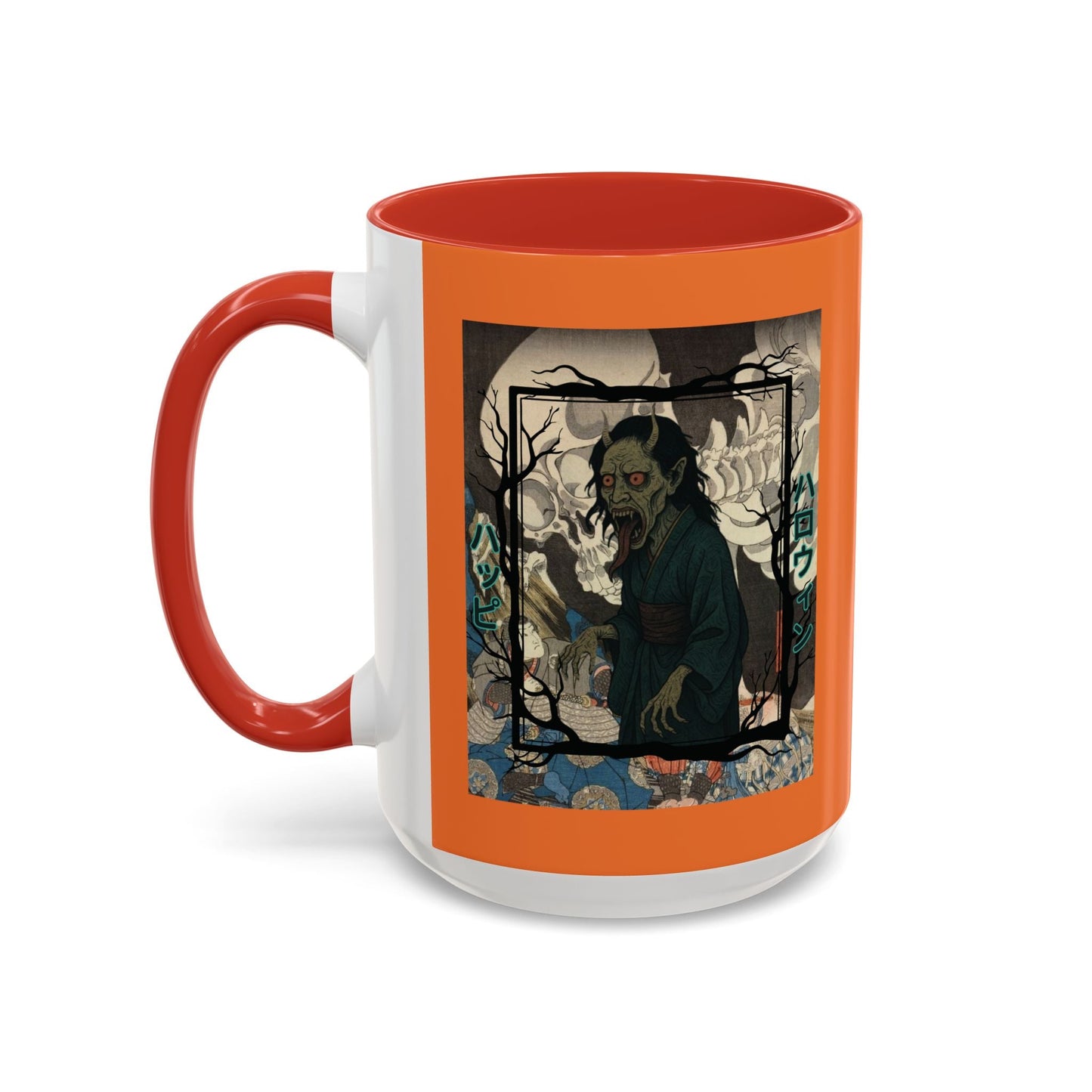 Yōkai Happy Halloween Orange Accent Mug by cypherpunkgear.com – cypherpunkgear.com | Cypherpunk Merch