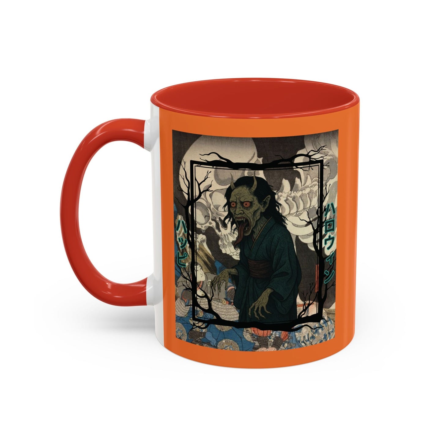 Yōkai Happy Halloween Orange Accent Mug by cypherpunkgear.com – cypherpunkgear.com | Cypherpunk Merch