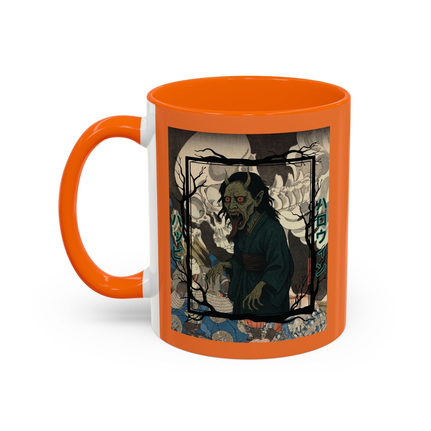 Yōkai Happy Halloween Orange Accent Mug by cypherpunkgear.com – cypherpunkgear.com | Cypherpunk Merch