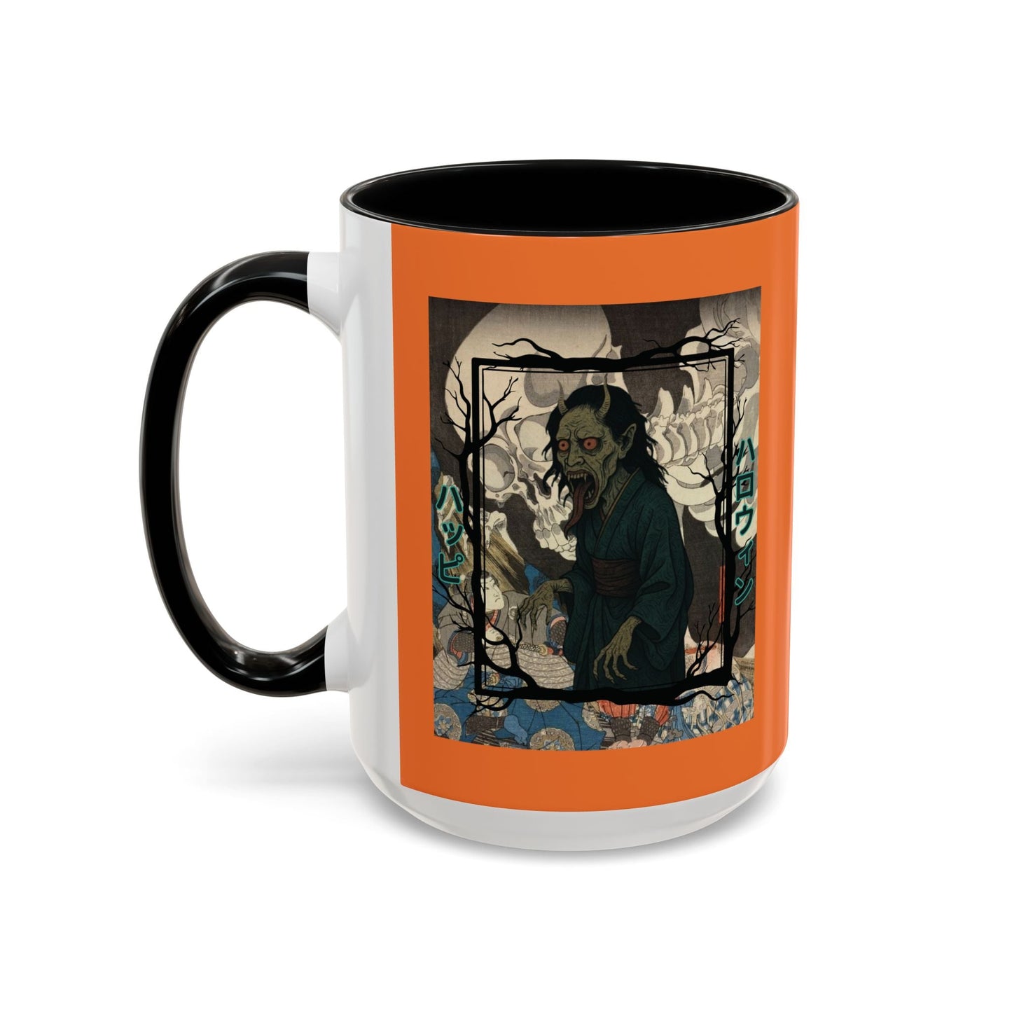 Yōkai Happy Halloween Orange Accent Mug by cypherpunkgear.com – cypherpunkgear.com | Cypherpunk Merch