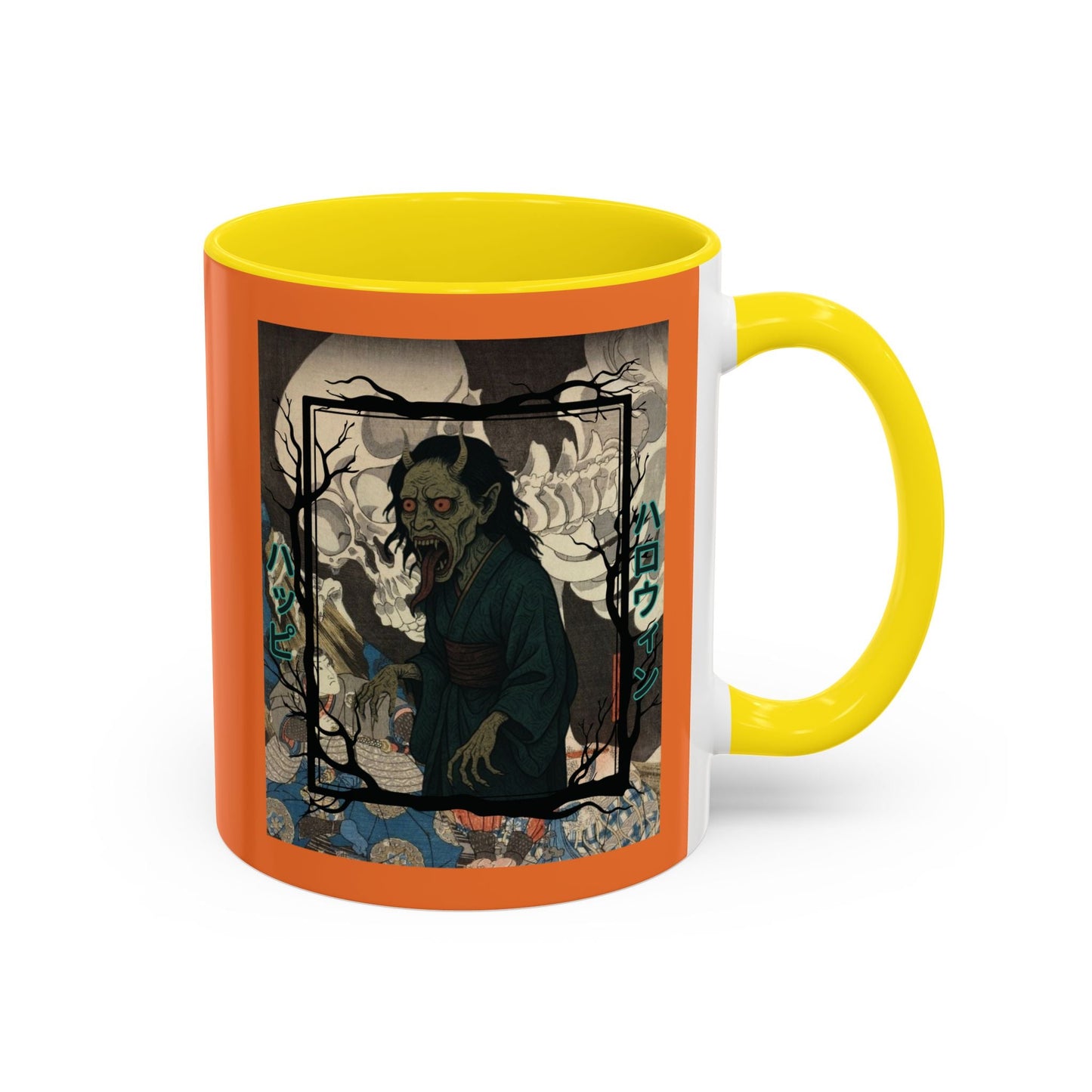 Yōkai Happy Halloween Orange Accent Mug by cypherpunkgear.com – cypherpunkgear.com | Cypherpunk Merch
