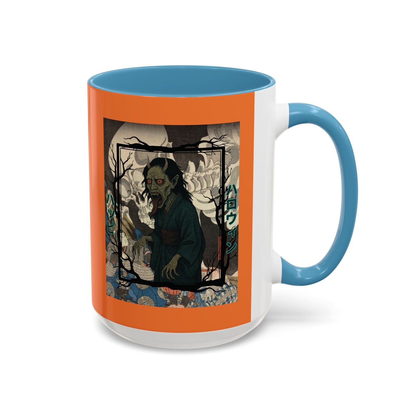 Yōkai Happy Halloween Orange Accent Mug by cypherpunkgear.com – cypherpunkgear.com | Cypherpunk Merch