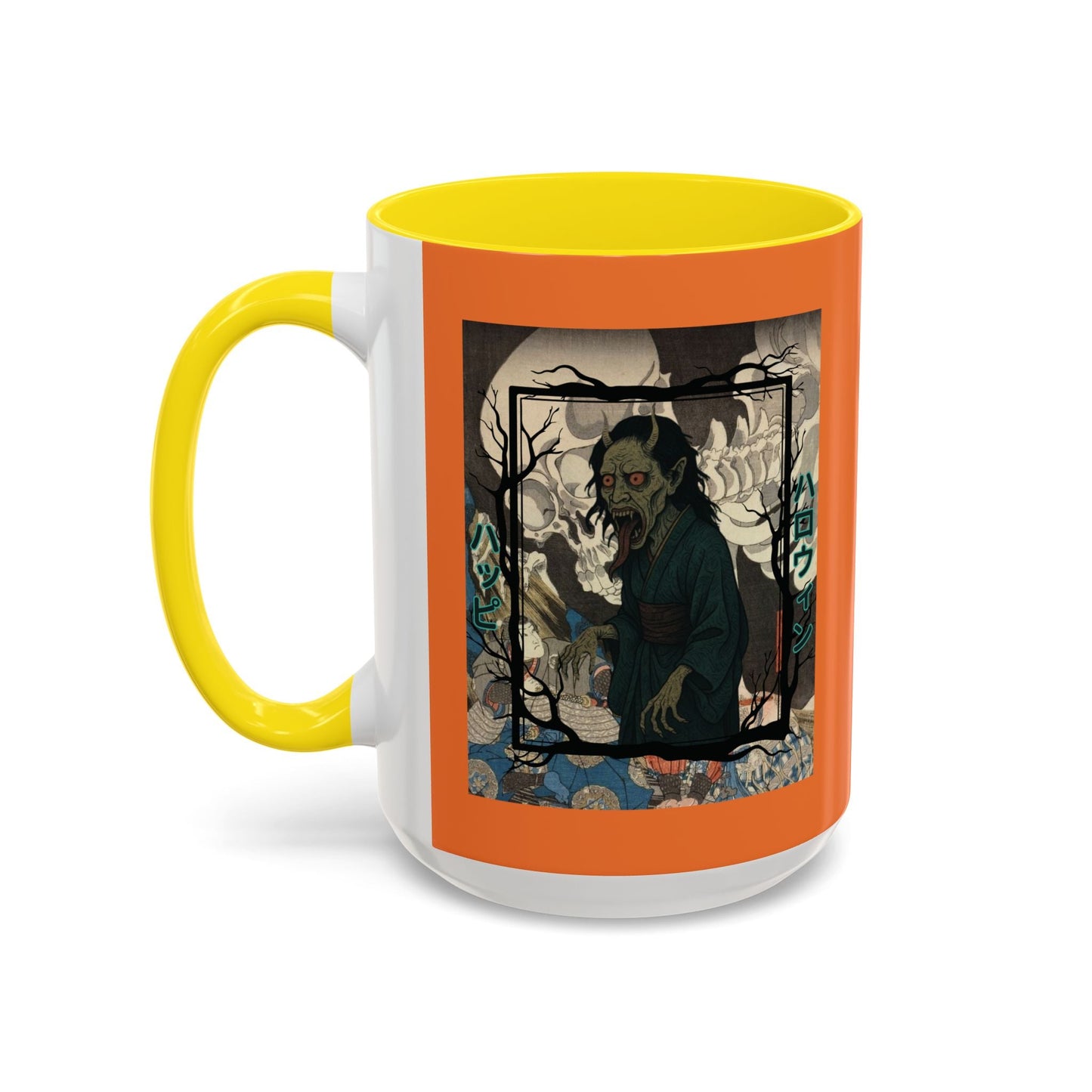Yōkai Happy Halloween Orange Accent Mug by cypherpunkgear.com – cypherpunkgear.com | Cypherpunk Merch